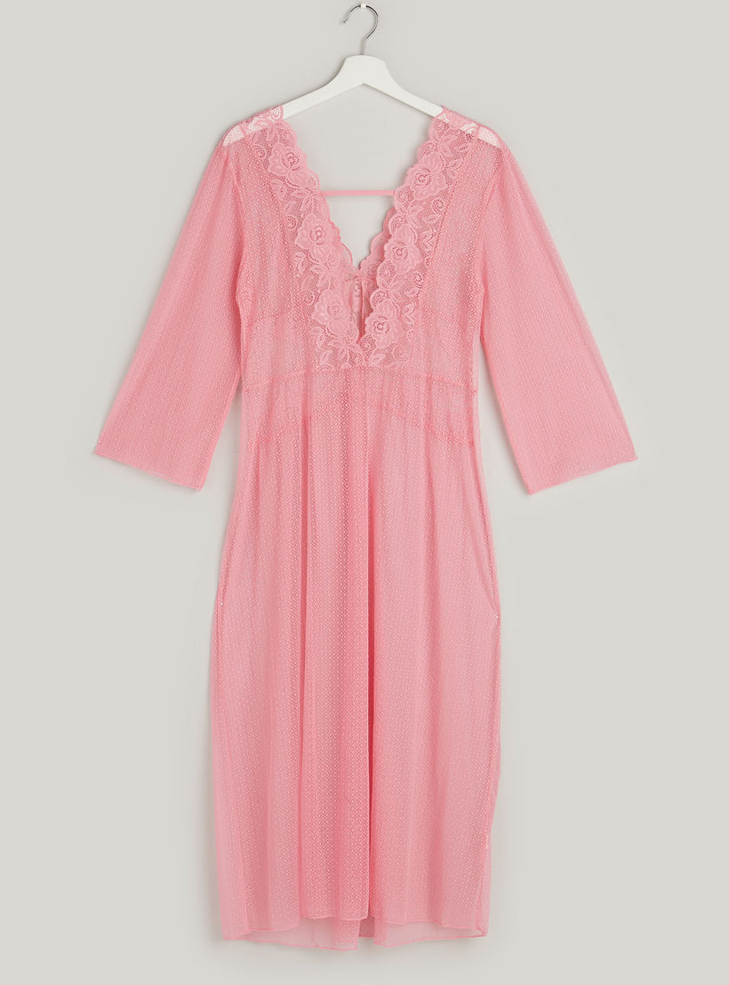 فستان نوم بأكمام طويلة بياقة v مع ثونج-women-clothing-nightwear-nighties-image-4