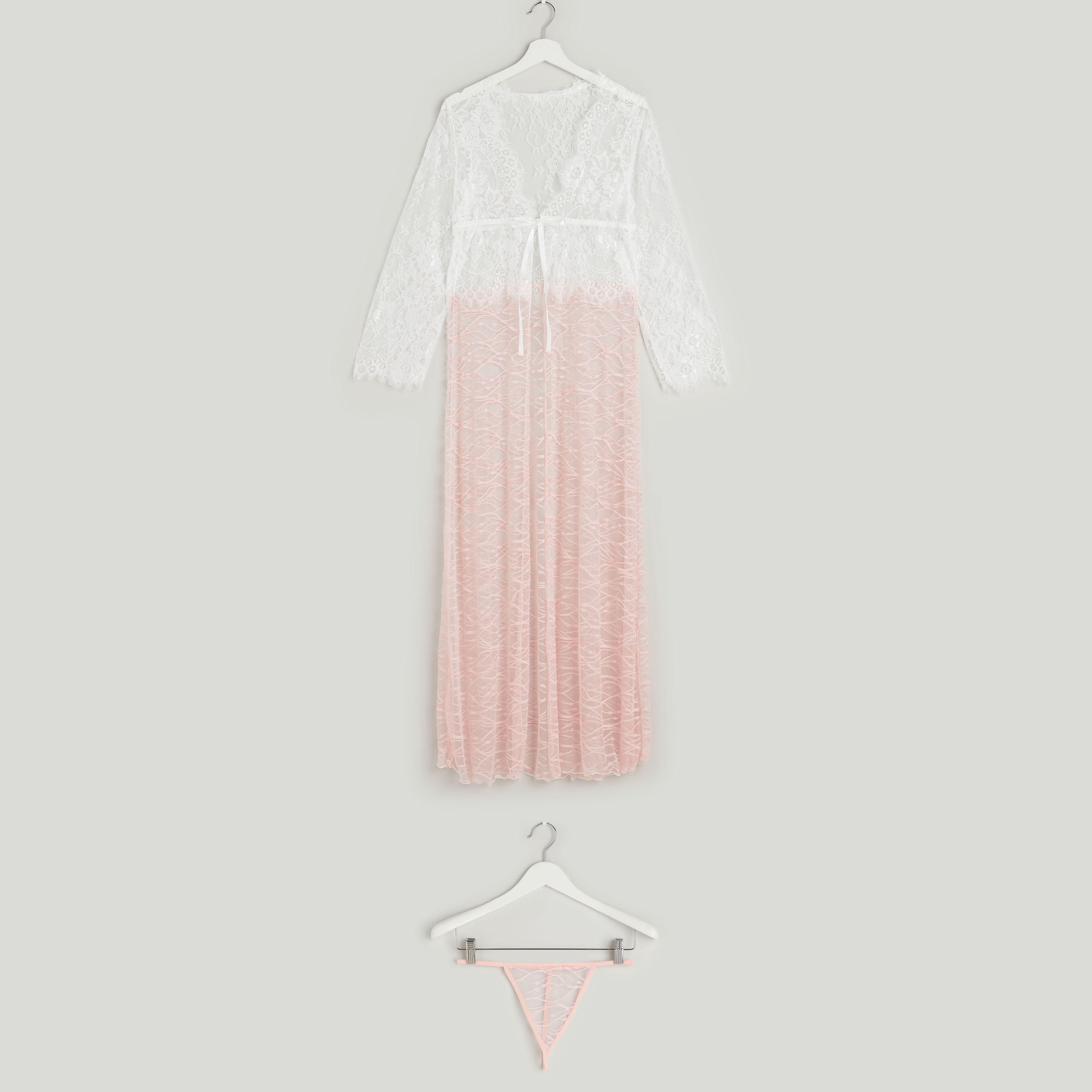 Lace V-neck Dress with Thongs-women-clothing-nightwear-pyjamas-longsets-image-1