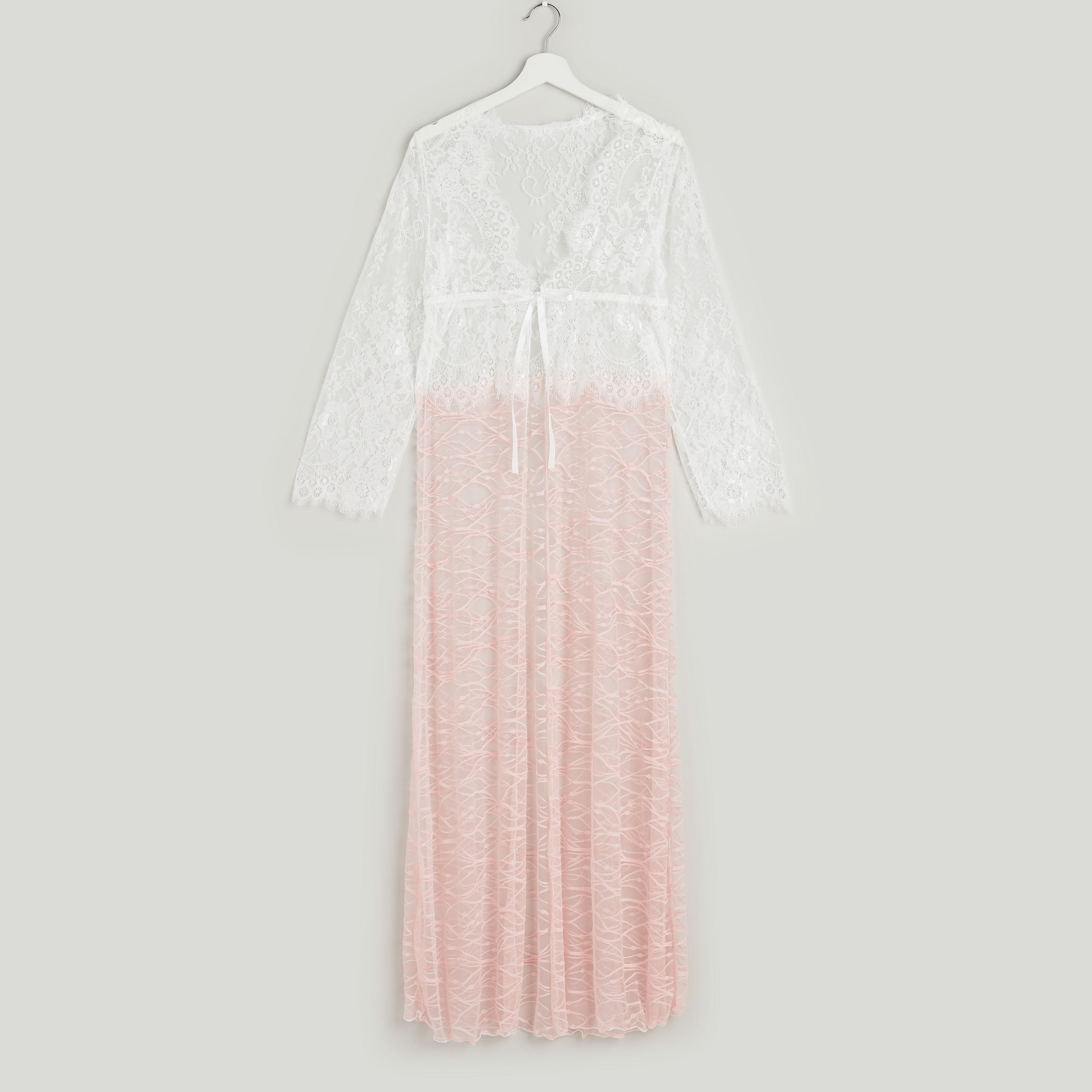 Lace V-neck Dress with Thongs-women-clothing-nightwear-pyjamas-longsets-image-2