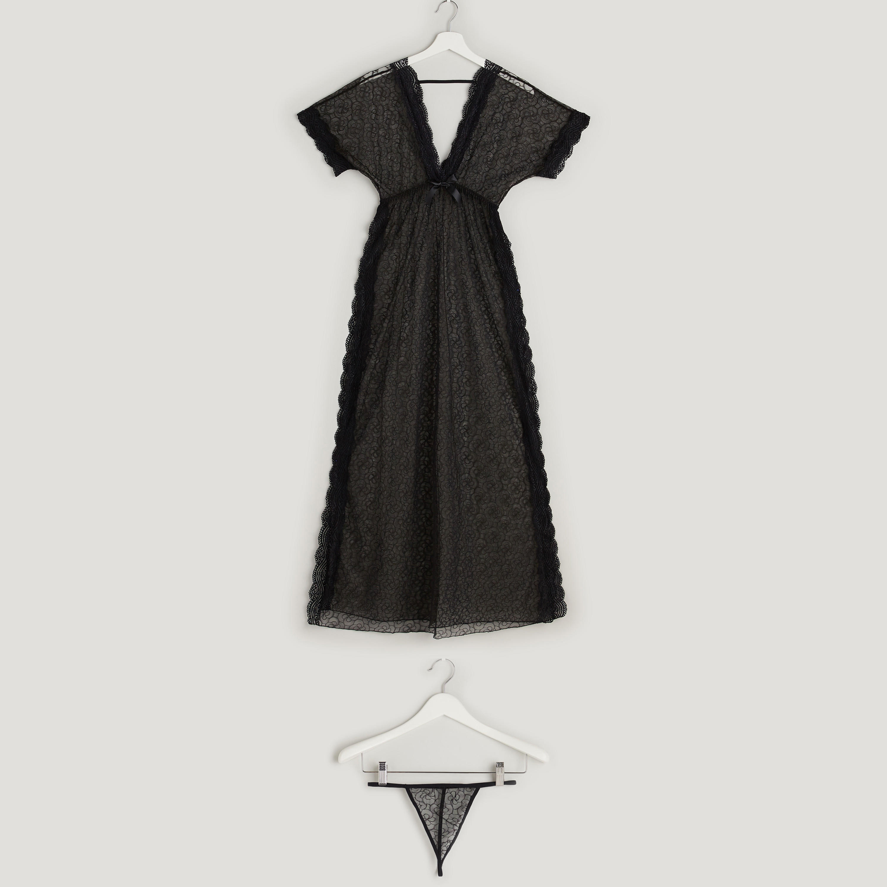 فستان دانتيل بياقة V مع ثونج-women-clothing-nightwear-nighties-image-1