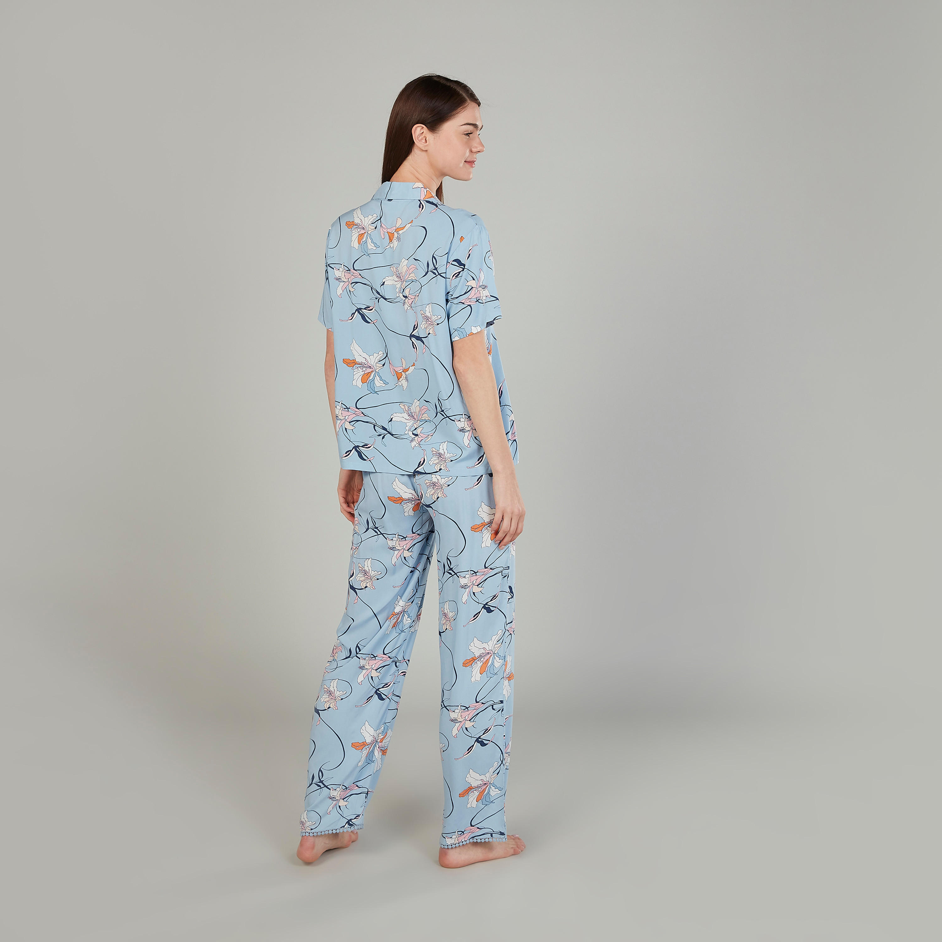 Printed Short Sleeves Shirt and Pyjama Set-women-clothing-nightwear-pyjamas-longsets-image-2