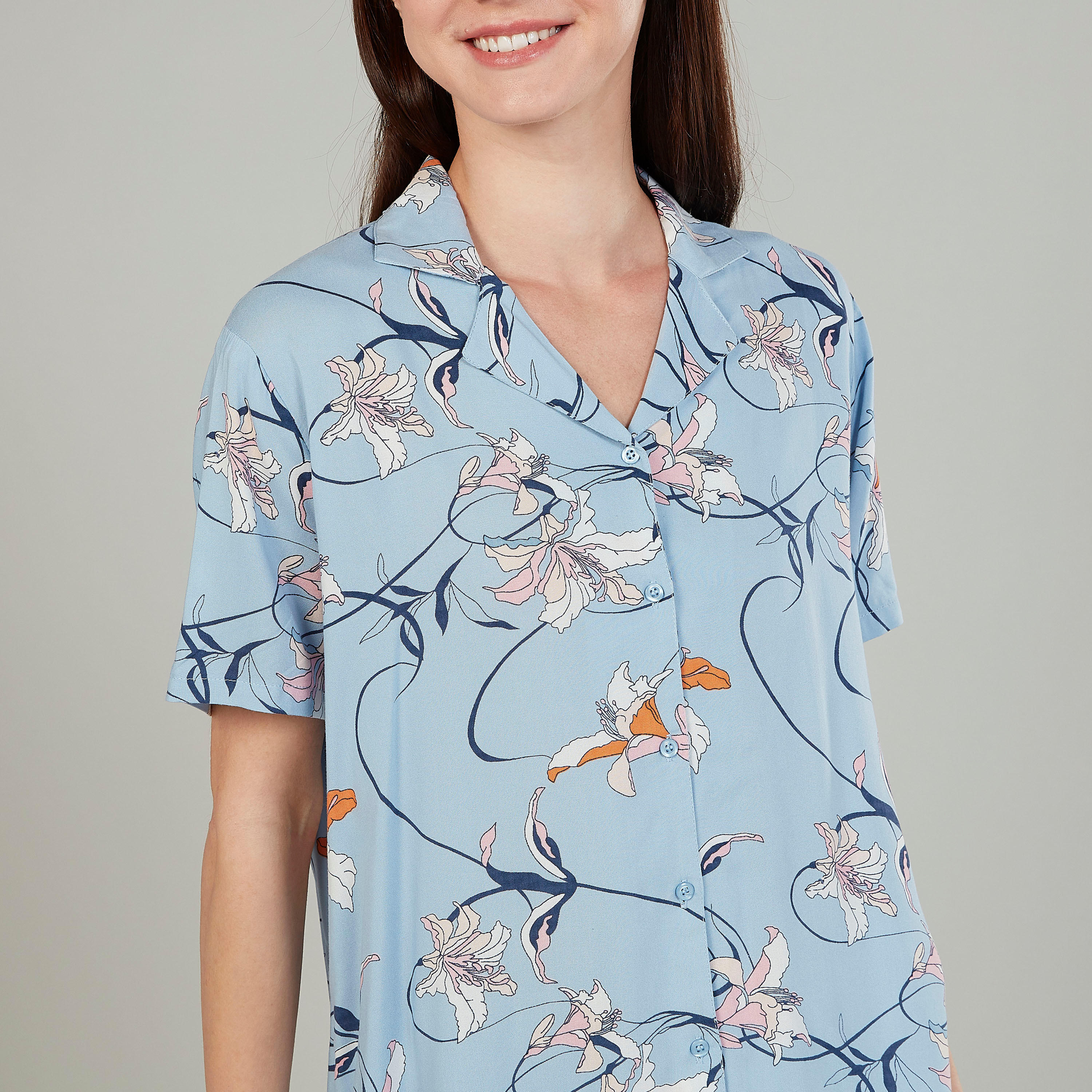 Printed Short Sleeves Shirt and Pyjama Set-women-clothing-nightwear-pyjamas-longsets-image-3
