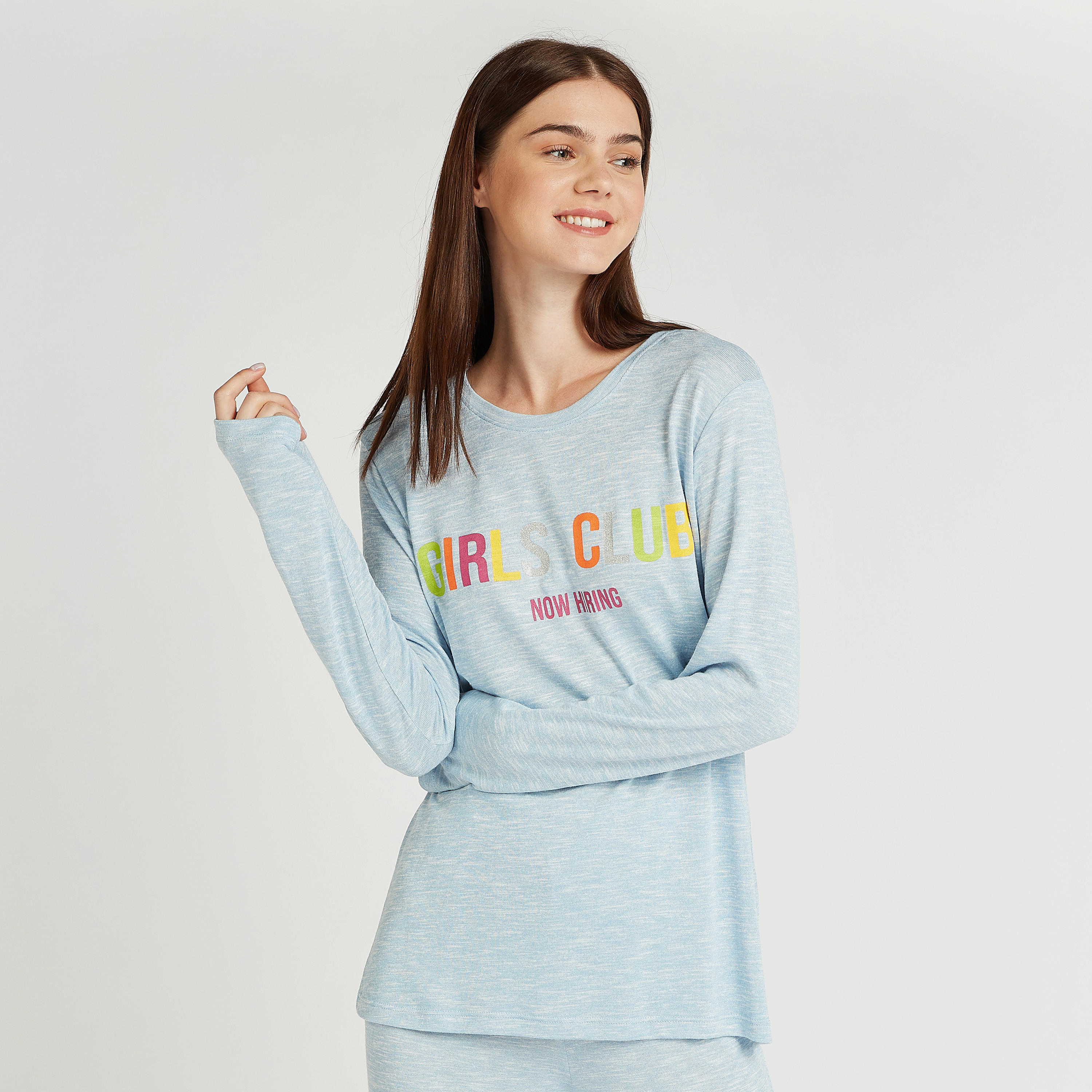 Printed Round Neck T-shirt and Pyjama Set-women-clothing-nightwear-pyjamas-longsets-image-2