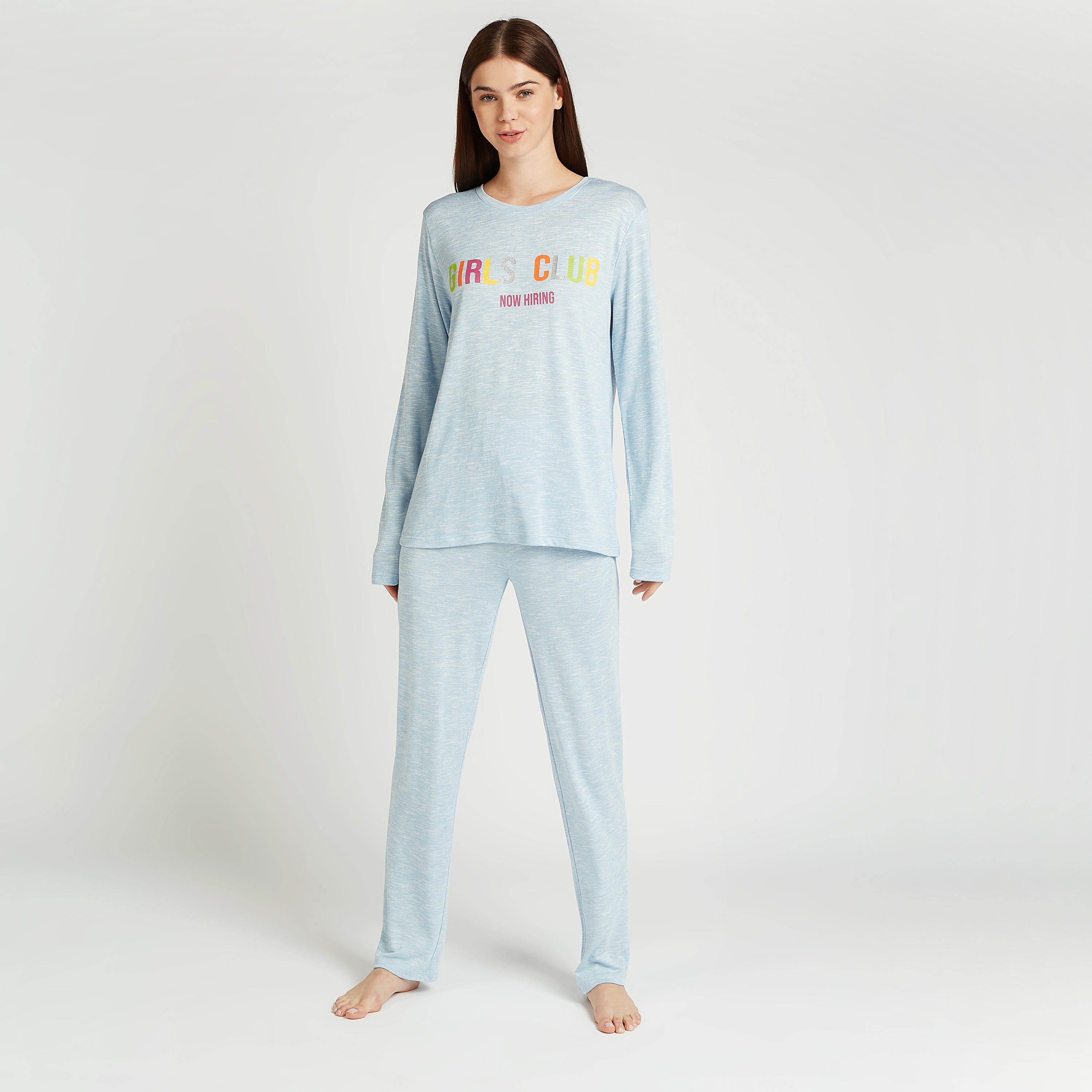 Printed Round Neck T-shirt and Pyjama Set-women-clothing-nightwear-pyjamas-longsets-image-1