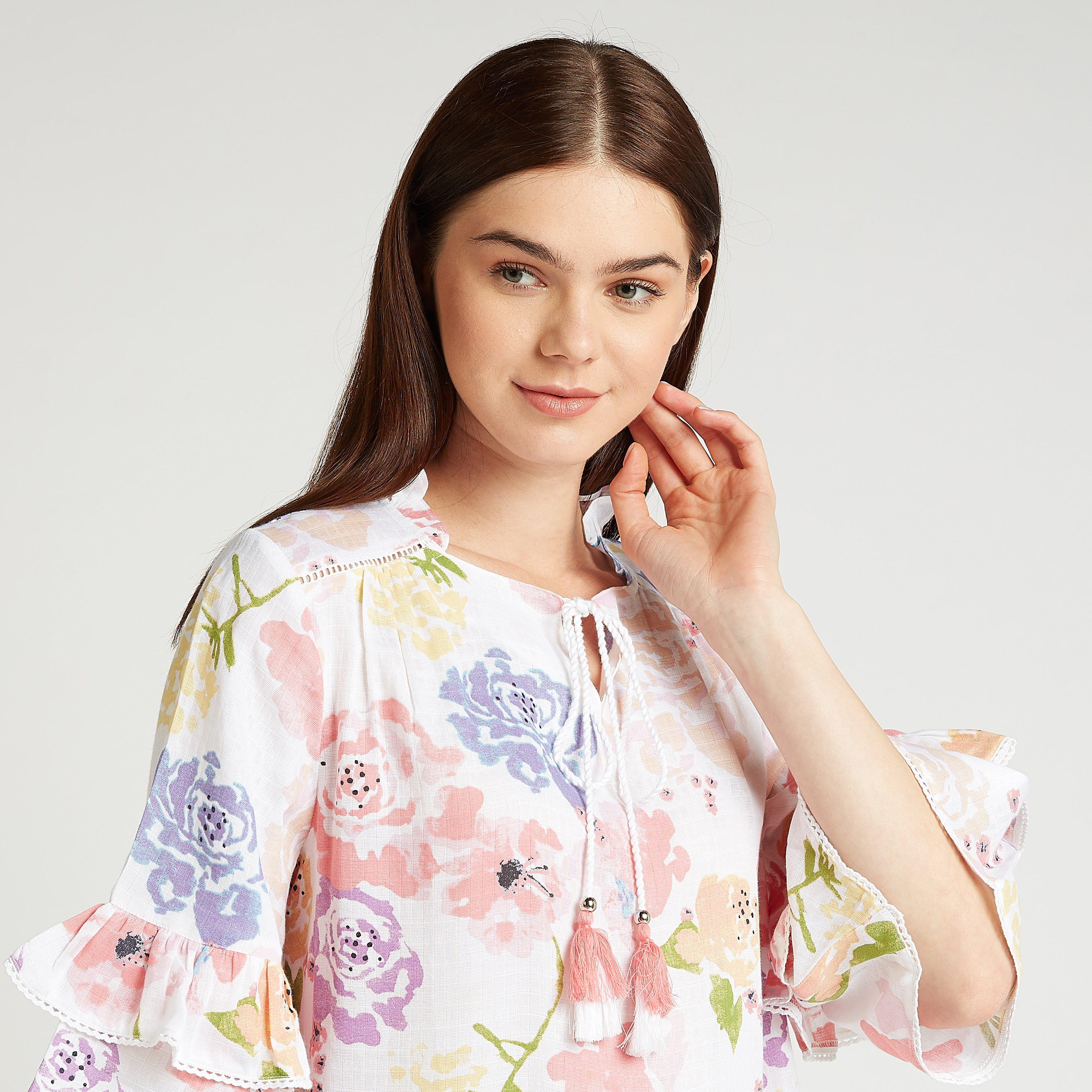 فستان نوم بياقة ماندارين وأكمام 3/4 وطبعات-women-clothing-nightwear-nighties-image-3