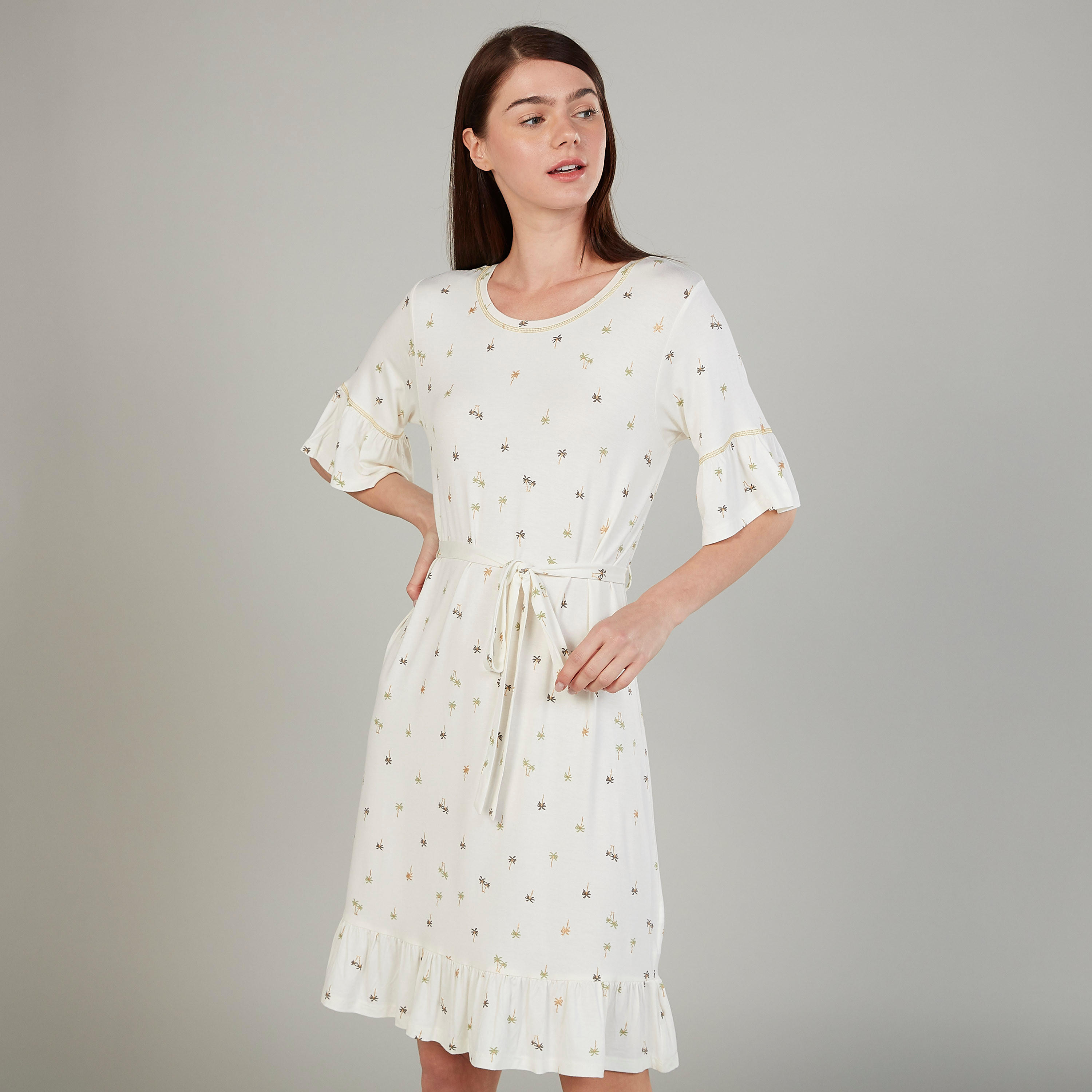 Printed Sleepdress with Round Neck and Tie Ups-women-clothing-nightwear-nighties-image-1