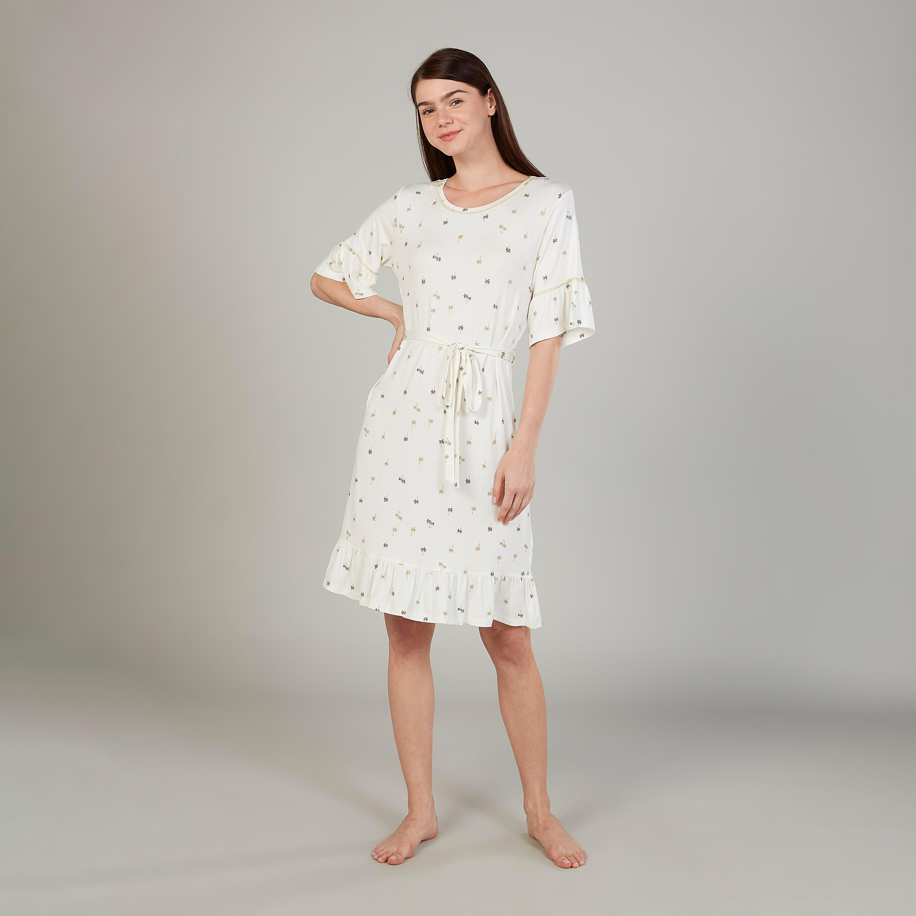 Printed Sleepdress with Round Neck and Tie Ups-women-clothing-nightwear-nighties-image-2