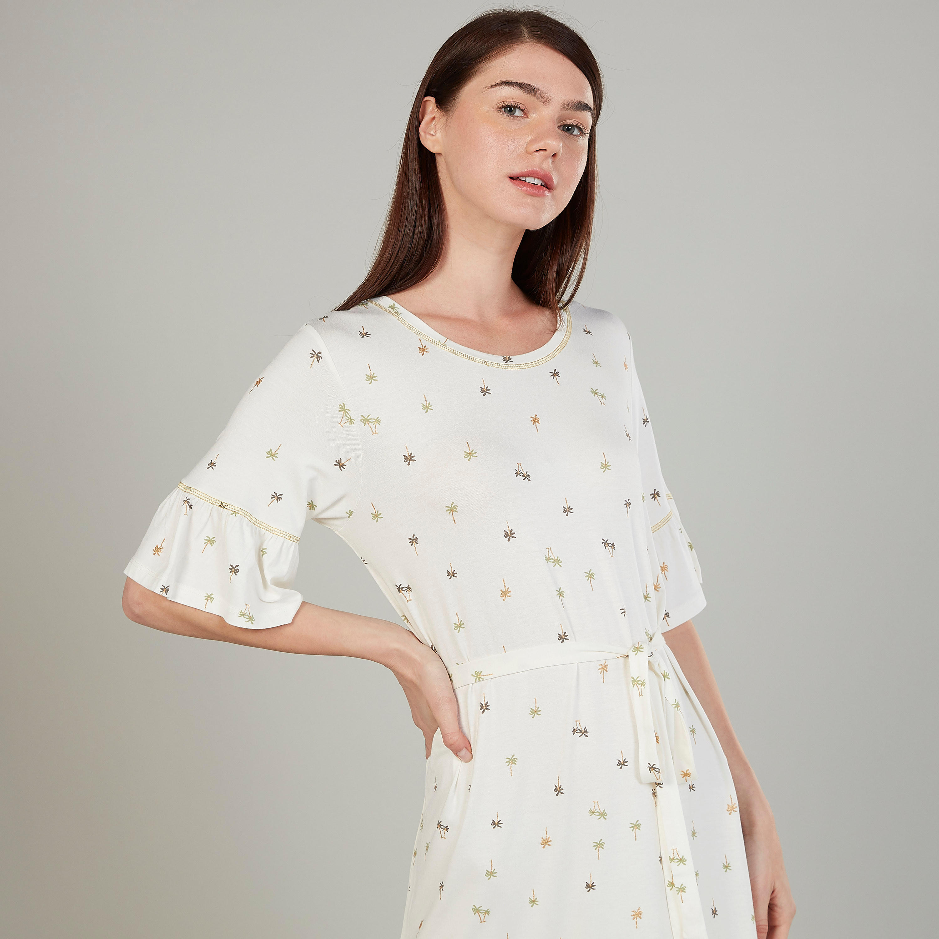 Printed Sleepdress with Round Neck and Tie Ups-women-clothing-nightwear-nighties-image-3