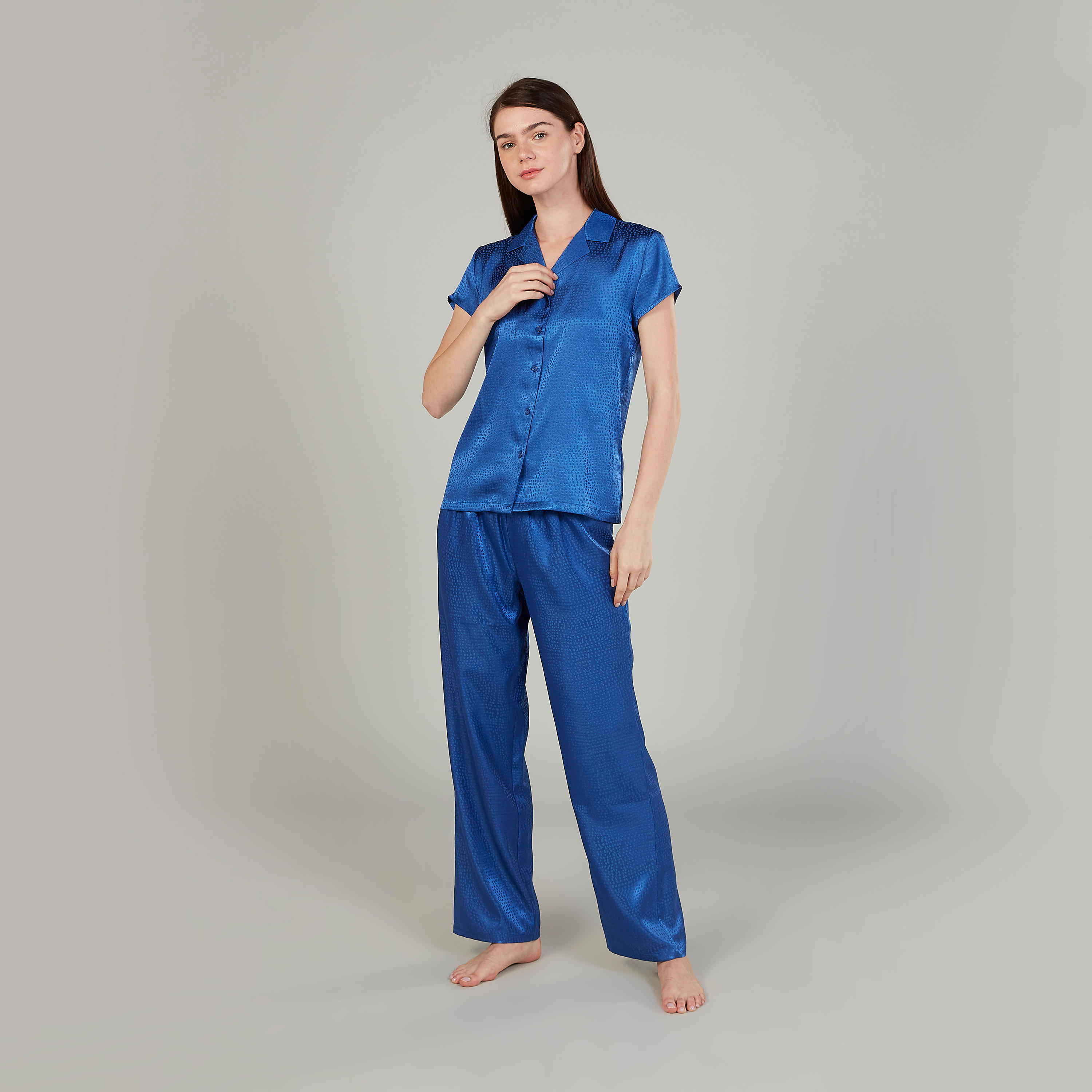 Printed Short Sleeves Shirt and Full Length Pyjama Set-women-clothing-nightwear-pyjamas-longsets-image-1