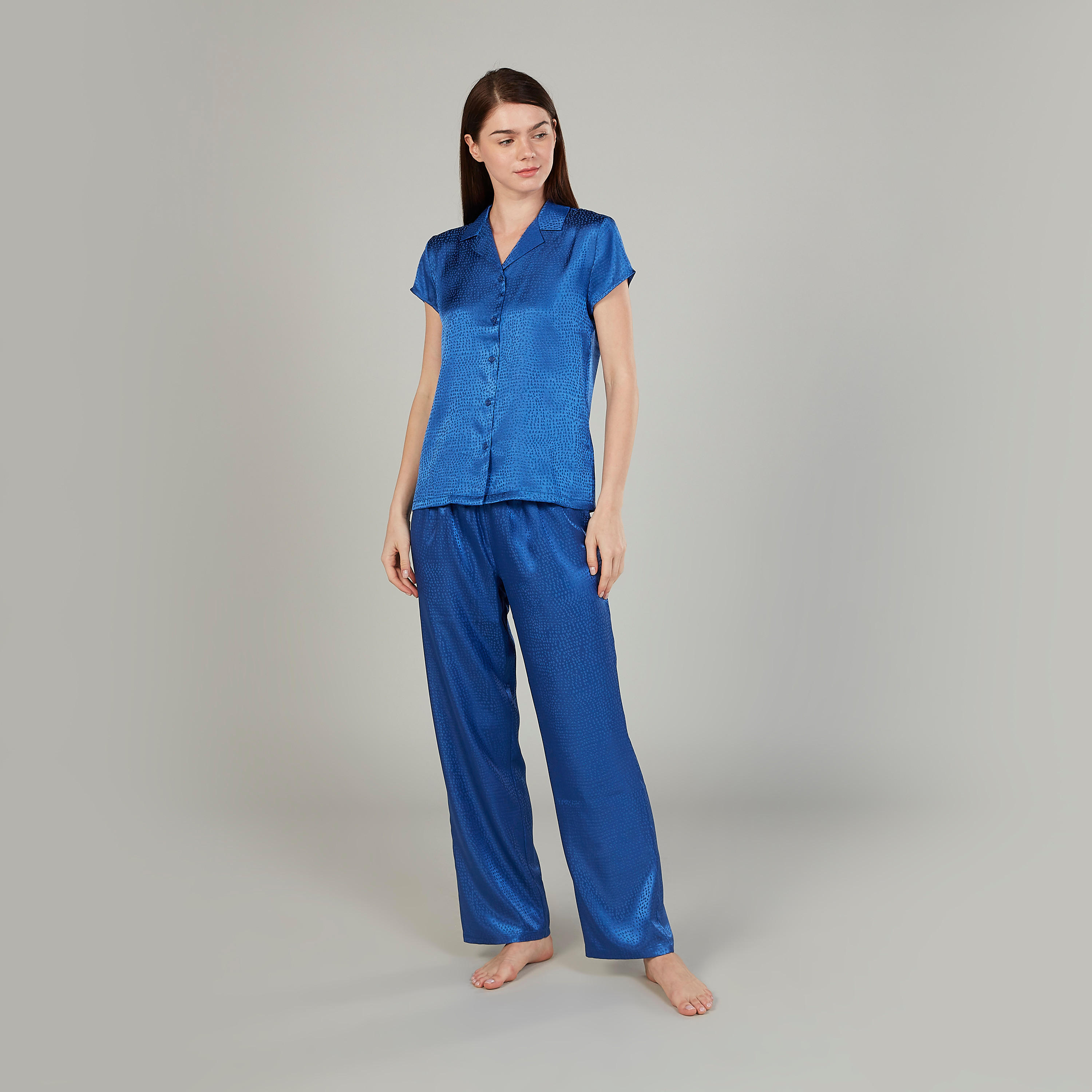 Printed Short Sleeves Shirt and Full Length Pyjama Set-women-clothing-nightwear-pyjamas-longsets-image-2