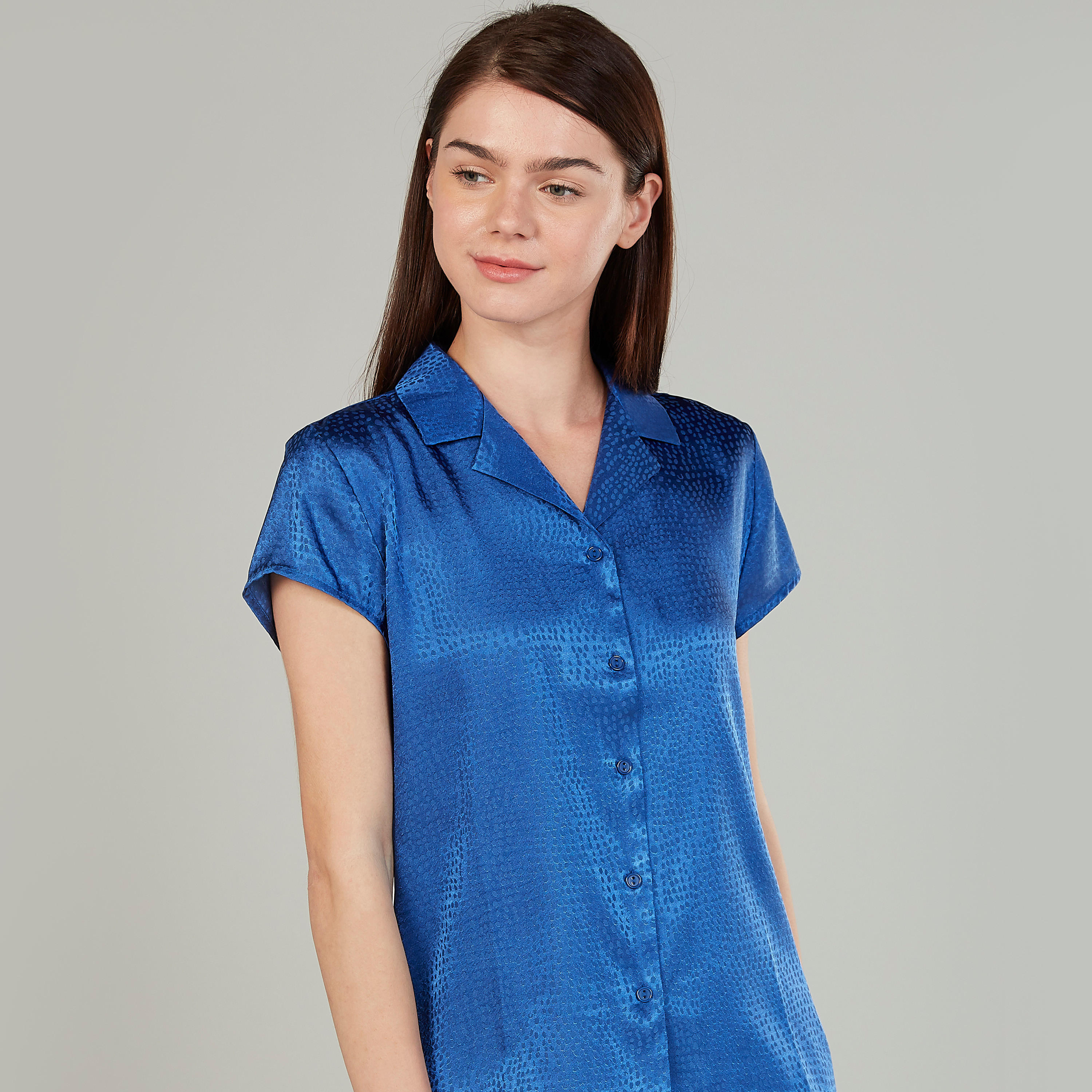 Printed Short Sleeves Shirt and Full Length Pyjama Set-women-clothing-nightwear-pyjamas-longsets-image-3