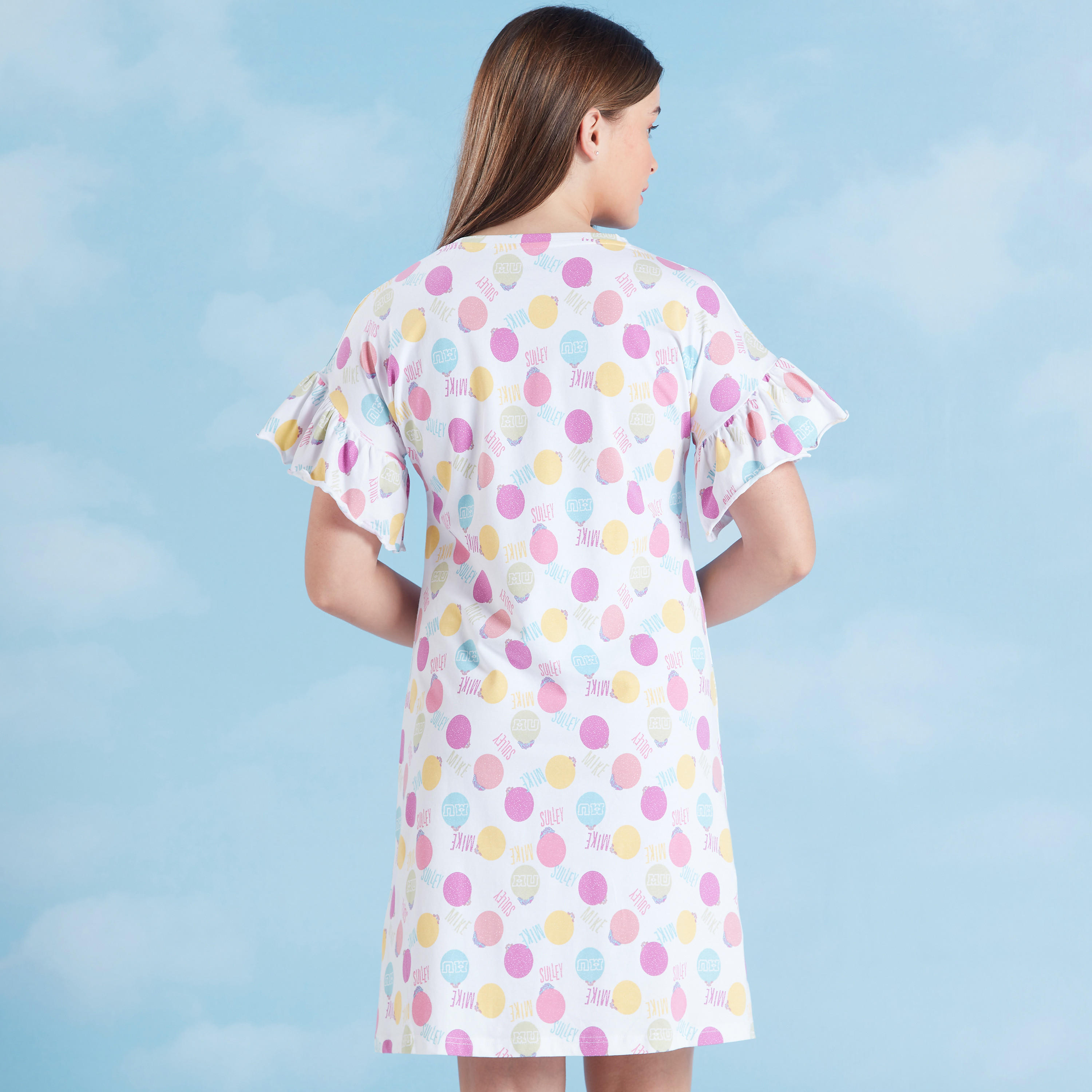 فستان نوم بياقة مستديرة وأكمام كشكشة مع طبعات-women-clothing-nightwear-nighties-image-5