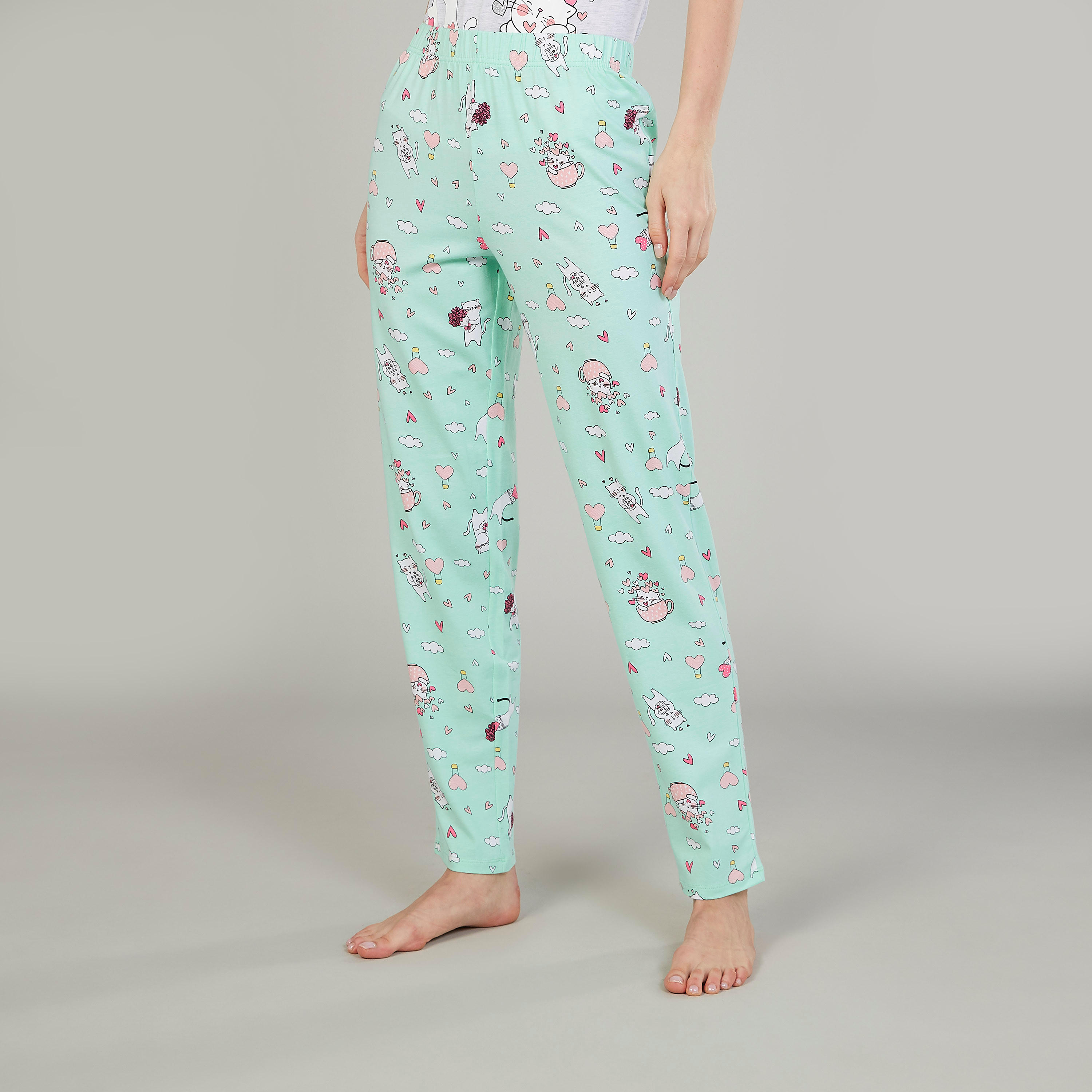 طقم بنطلون بيجاما وتيشيرت بياقة مستديرة وطبعات-women-clothing-nightwear-pyjamas-longsets-image-5