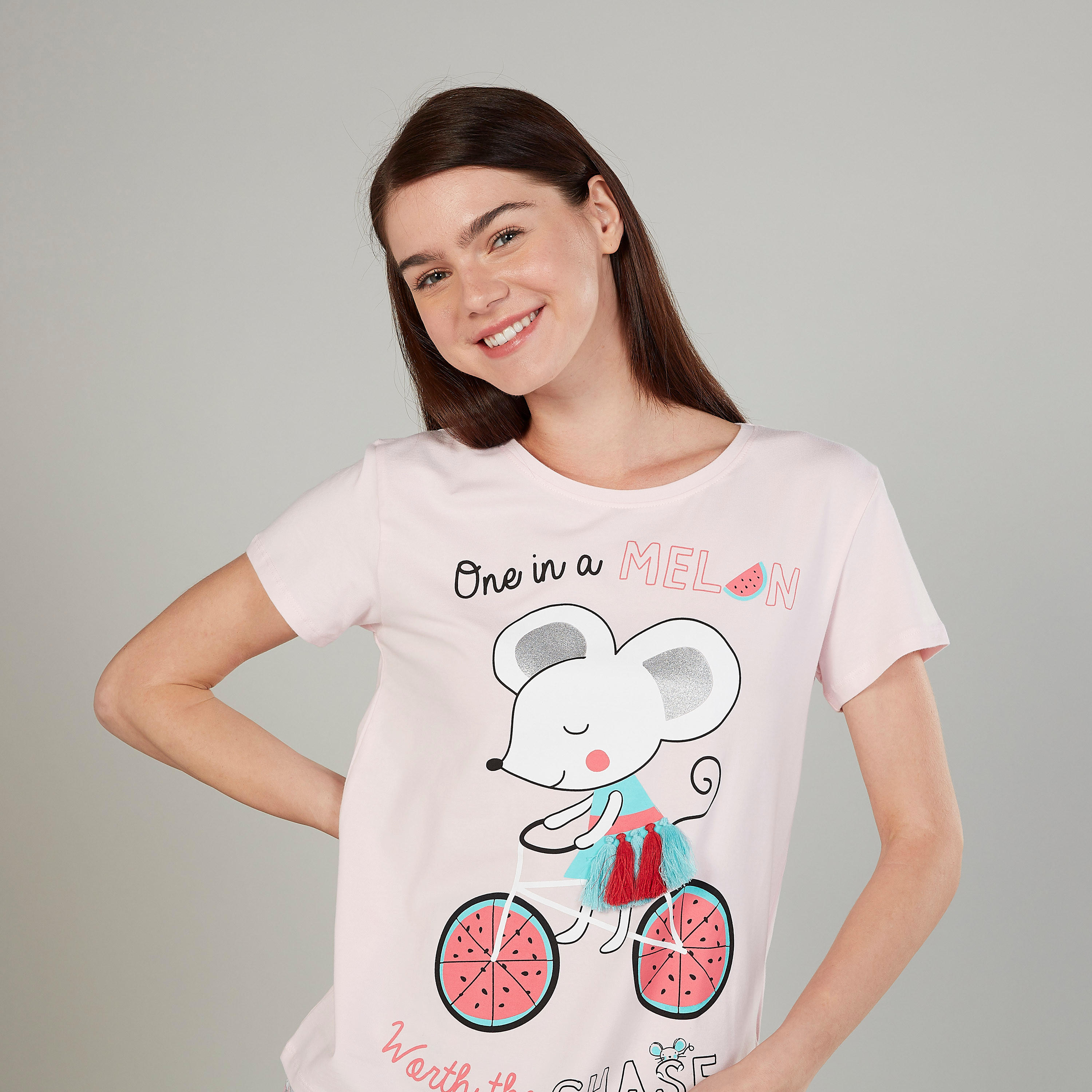 طقم بنطلون بيجاما طويل وتيشيرت بياقة مستديرة وطبعات-women-clothing-nightwear-pyjamas-longsets-image-3
