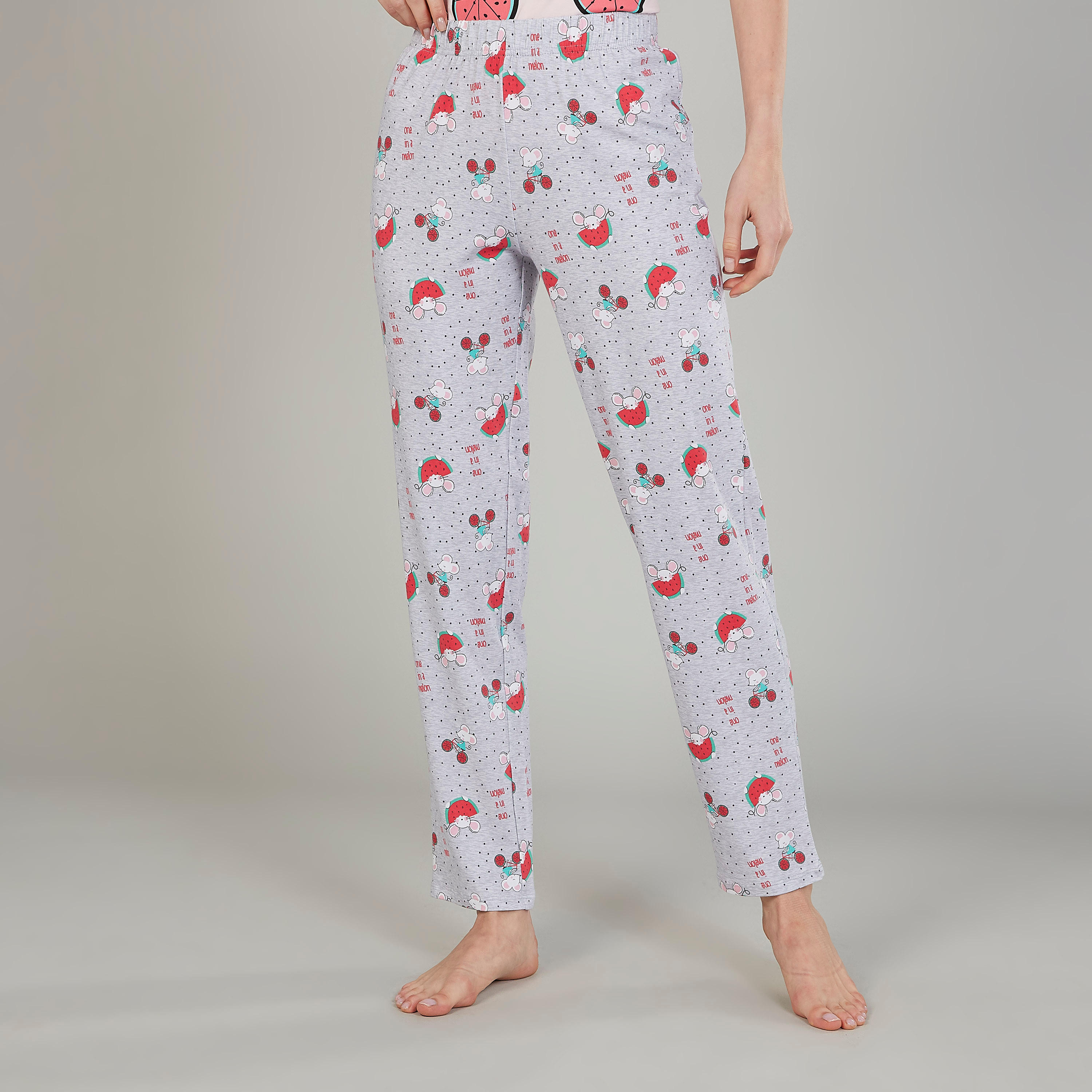 طقم بنطلون بيجاما طويل وتيشيرت بياقة مستديرة وطبعات-women-clothing-nightwear-pyjamas-longsets-image-5