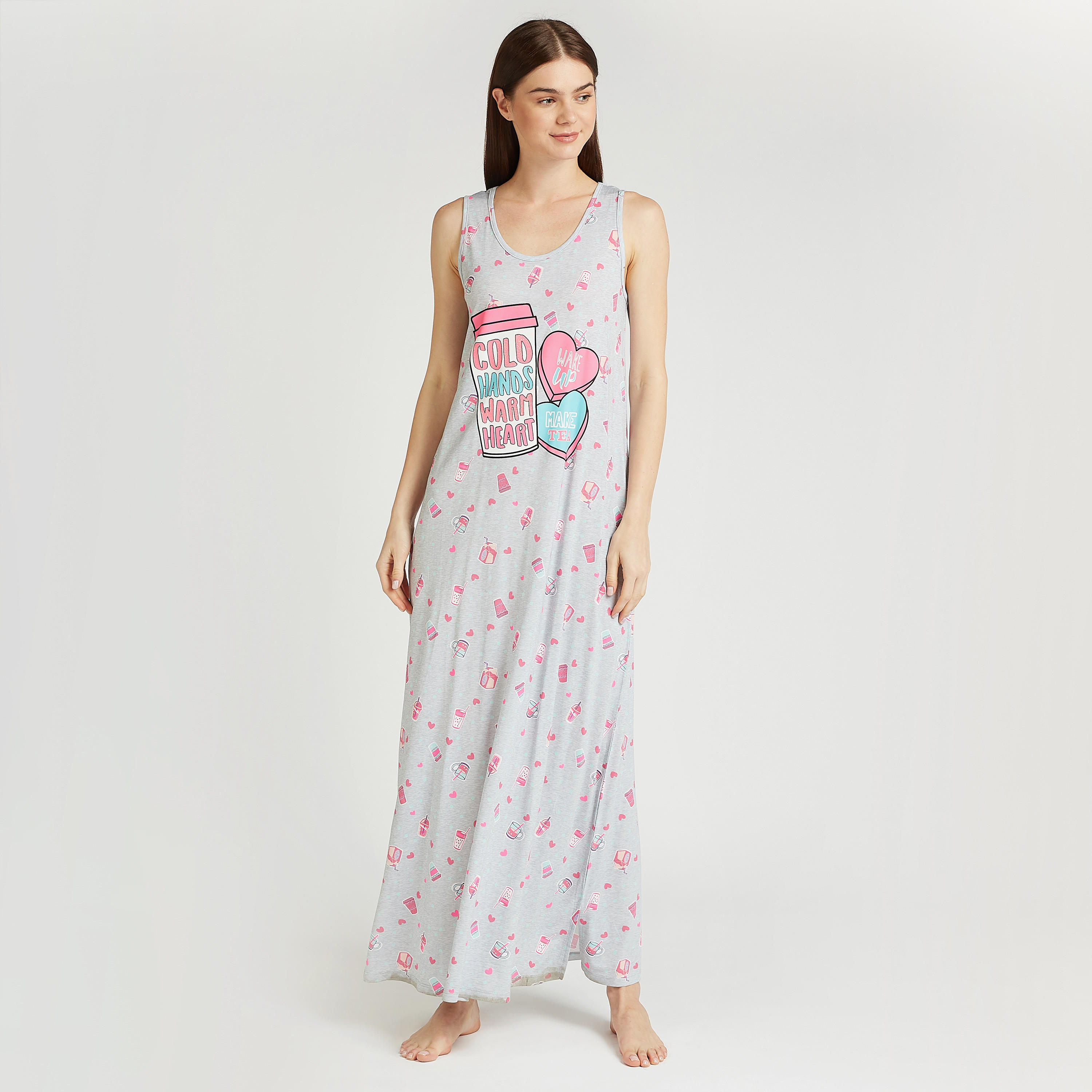 فستان نوم طويل دون أكمام بياقة مستديرة وطبعات-women-clothing-nightwear-nighties-image-1