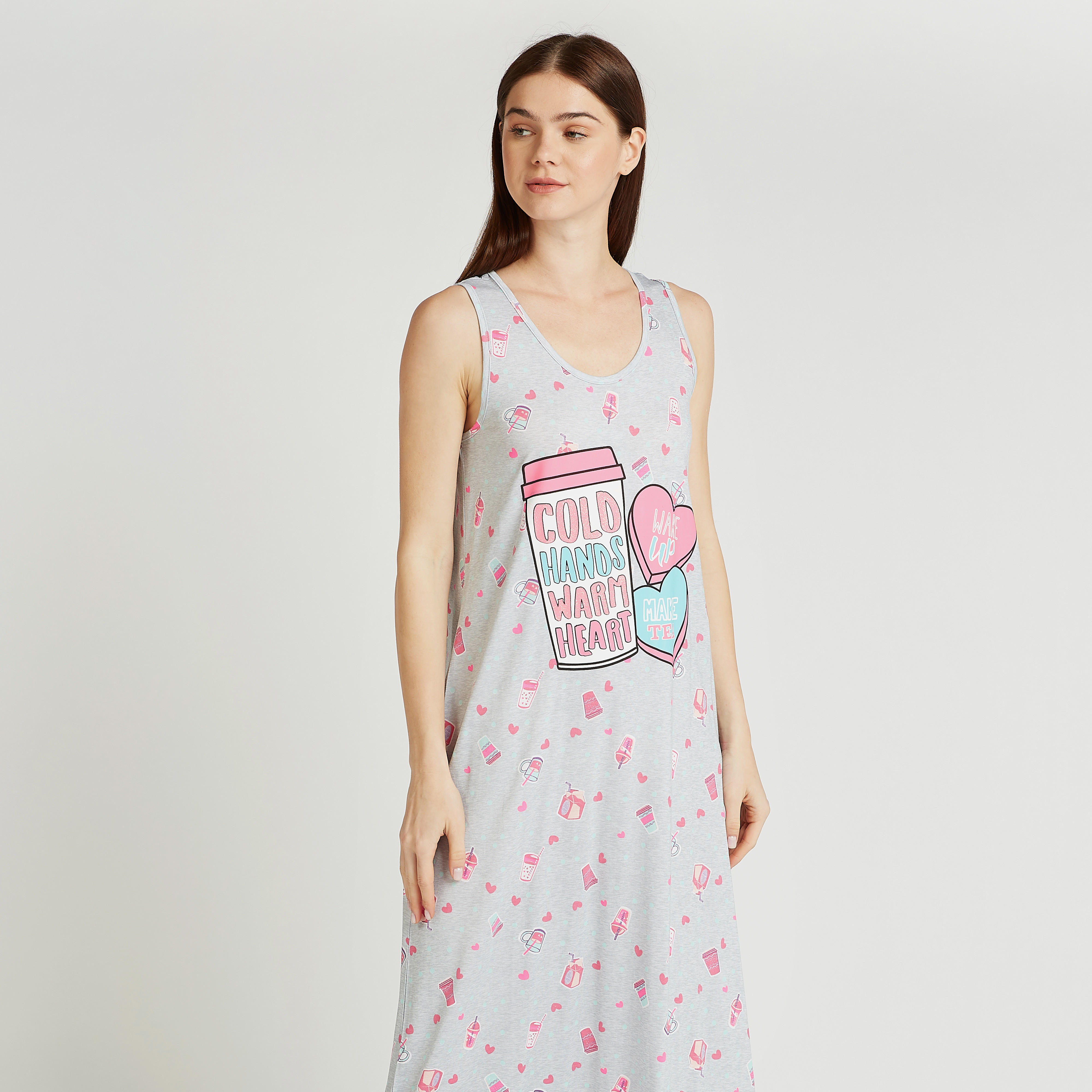 فستان نوم طويل دون أكمام بياقة مستديرة وطبعات-women-clothing-nightwear-nighties-image-4