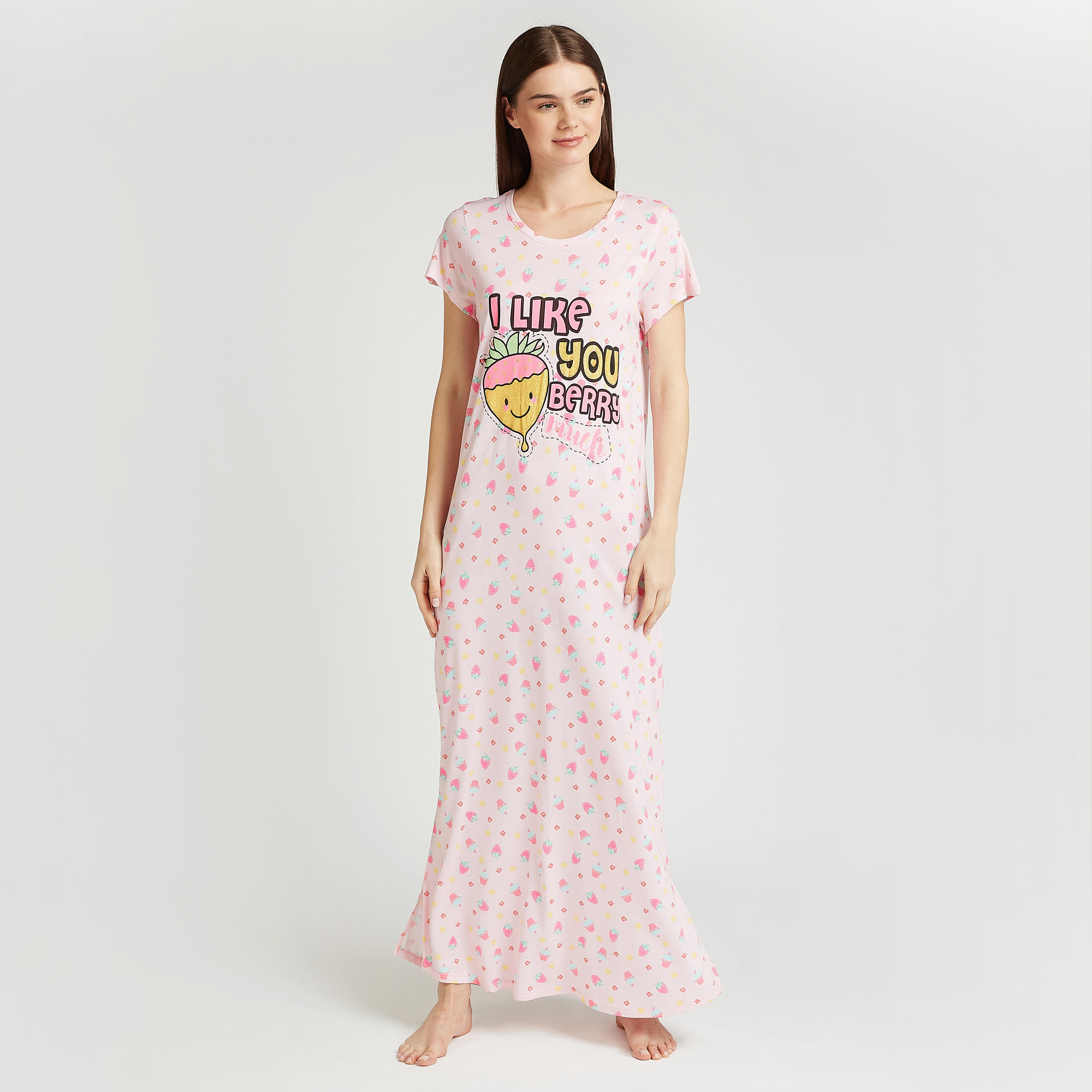 فستان نوم دون أكمام بياقة مستديرة وأكمام قصيرة وطبعات-women-clothing-nightwear-nighties-image-1