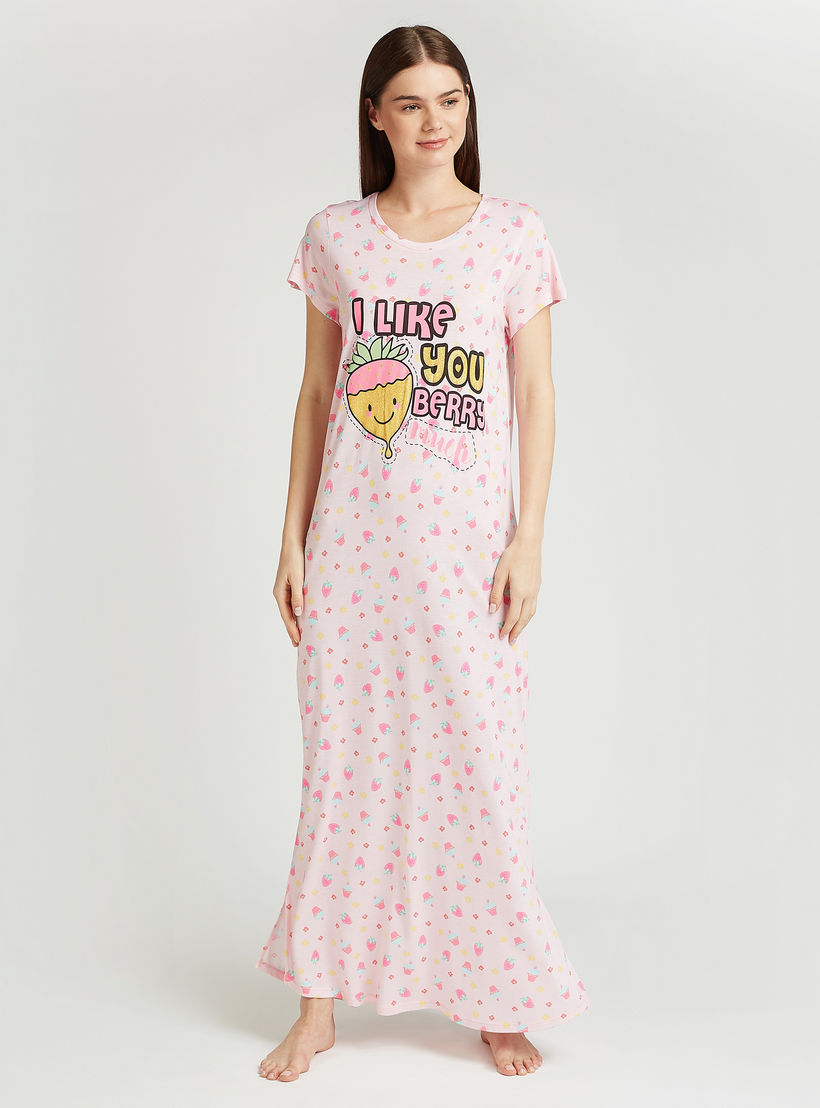 فستان نوم دون أكمام بياقة مستديرة وأكمام قصيرة وطبعات-women-clothing-nightwear-nighties-image-1