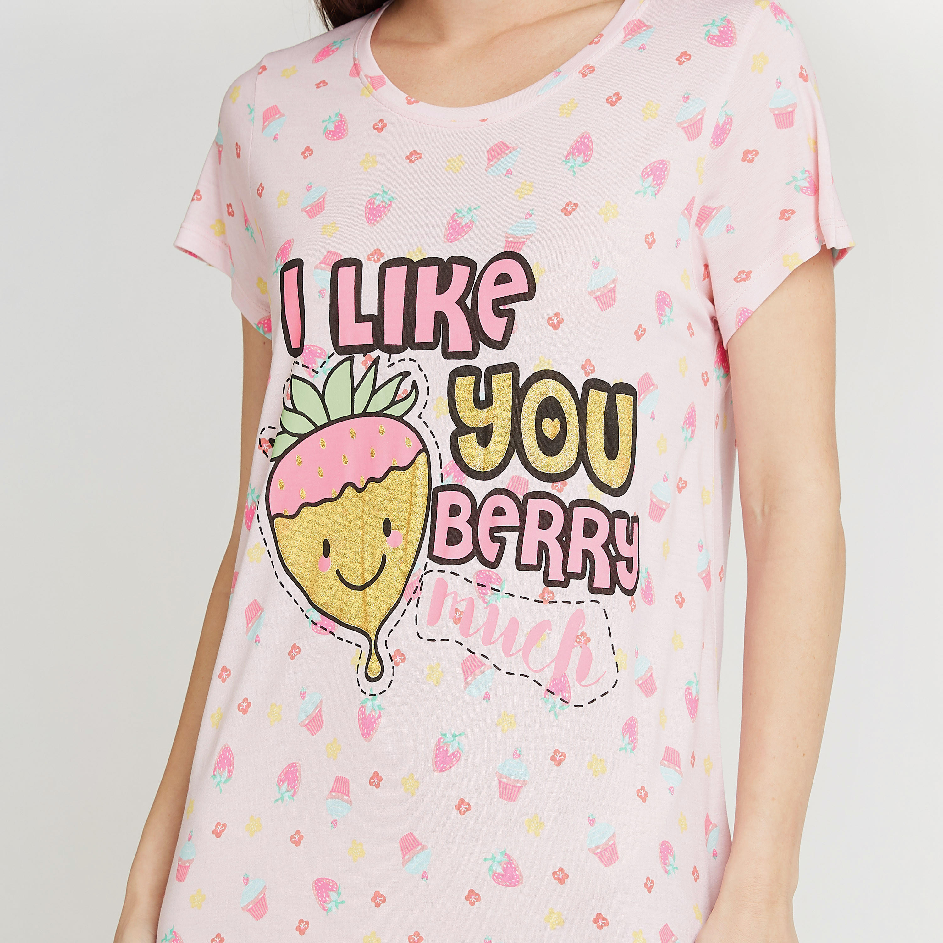 فستان نوم دون أكمام بياقة مستديرة وأكمام قصيرة وطبعات-women-clothing-nightwear-nighties-image-2