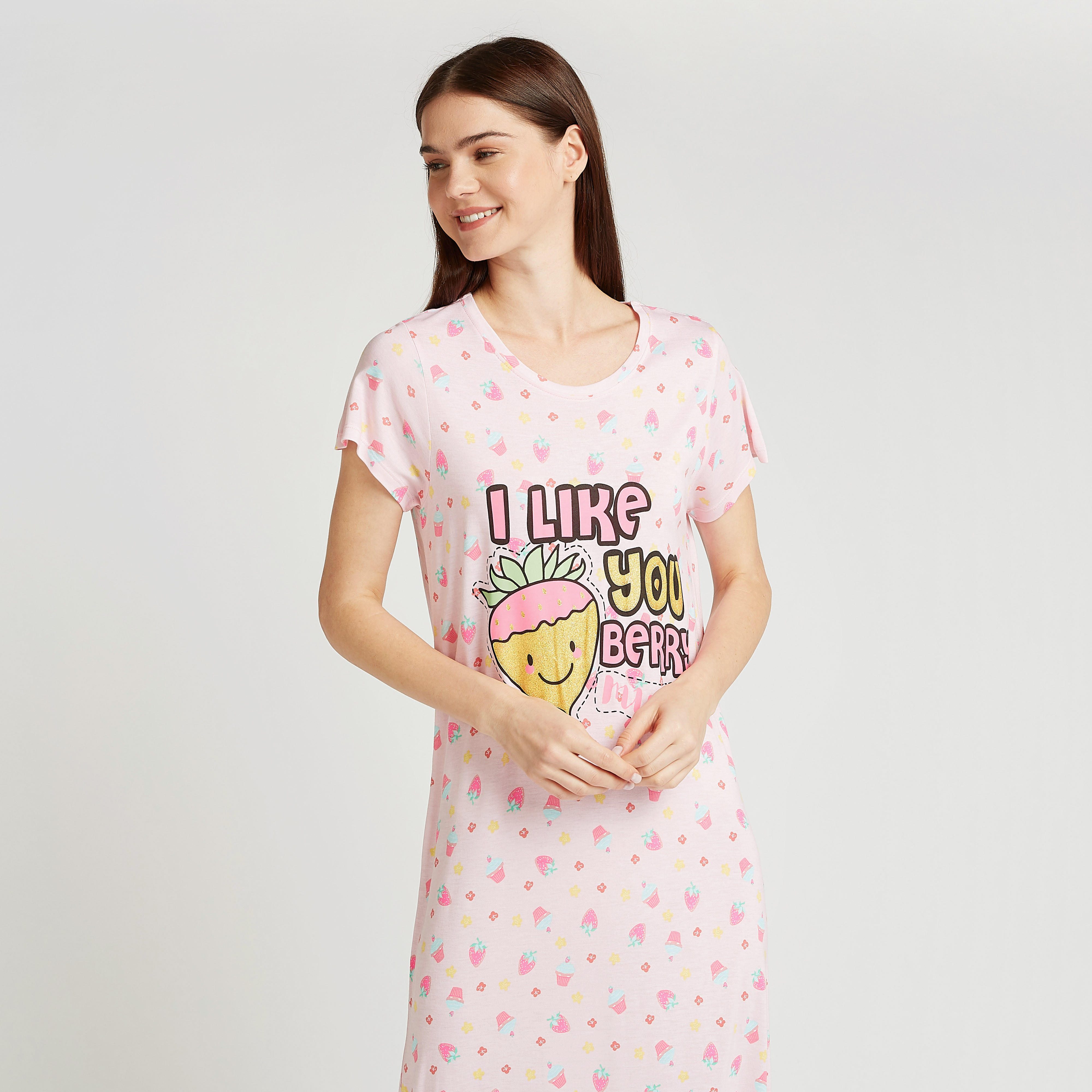 فستان نوم دون أكمام بياقة مستديرة وأكمام قصيرة وطبعات-women-clothing-nightwear-nighties-image-4