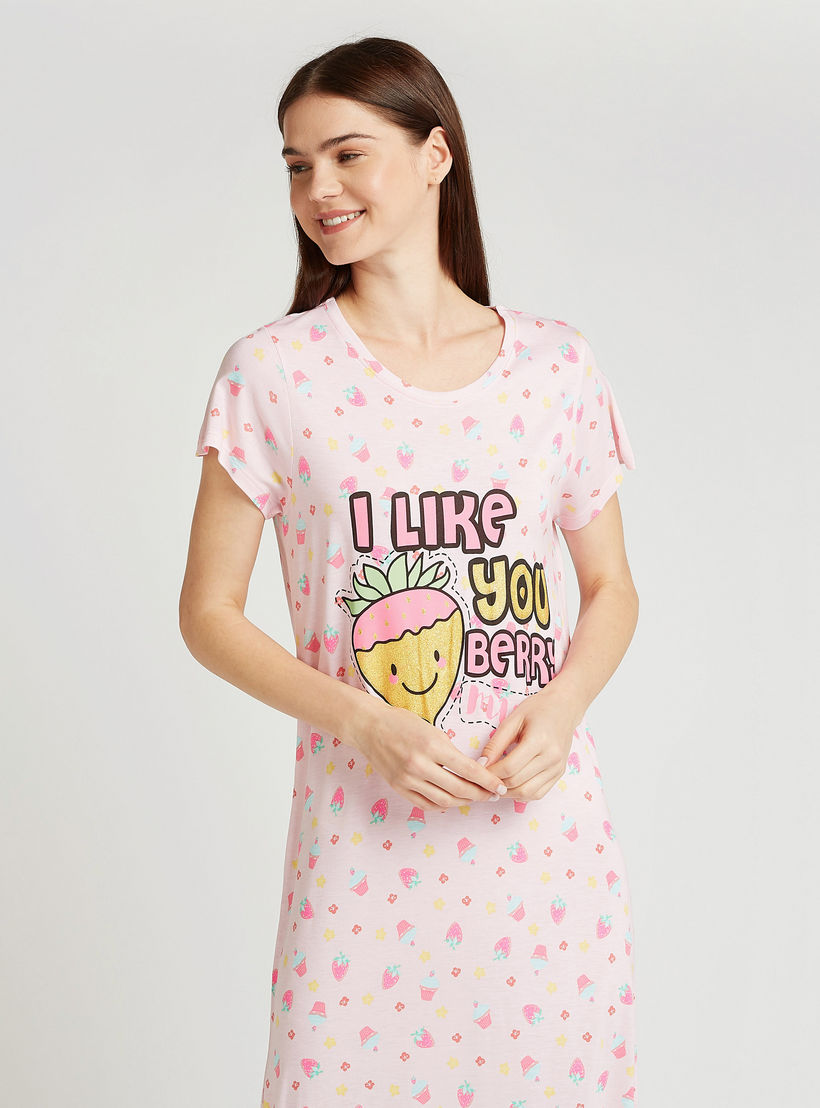 فستان نوم دون أكمام بياقة مستديرة وأكمام قصيرة وطبعات-women-clothing-nightwear-nighties-image-4