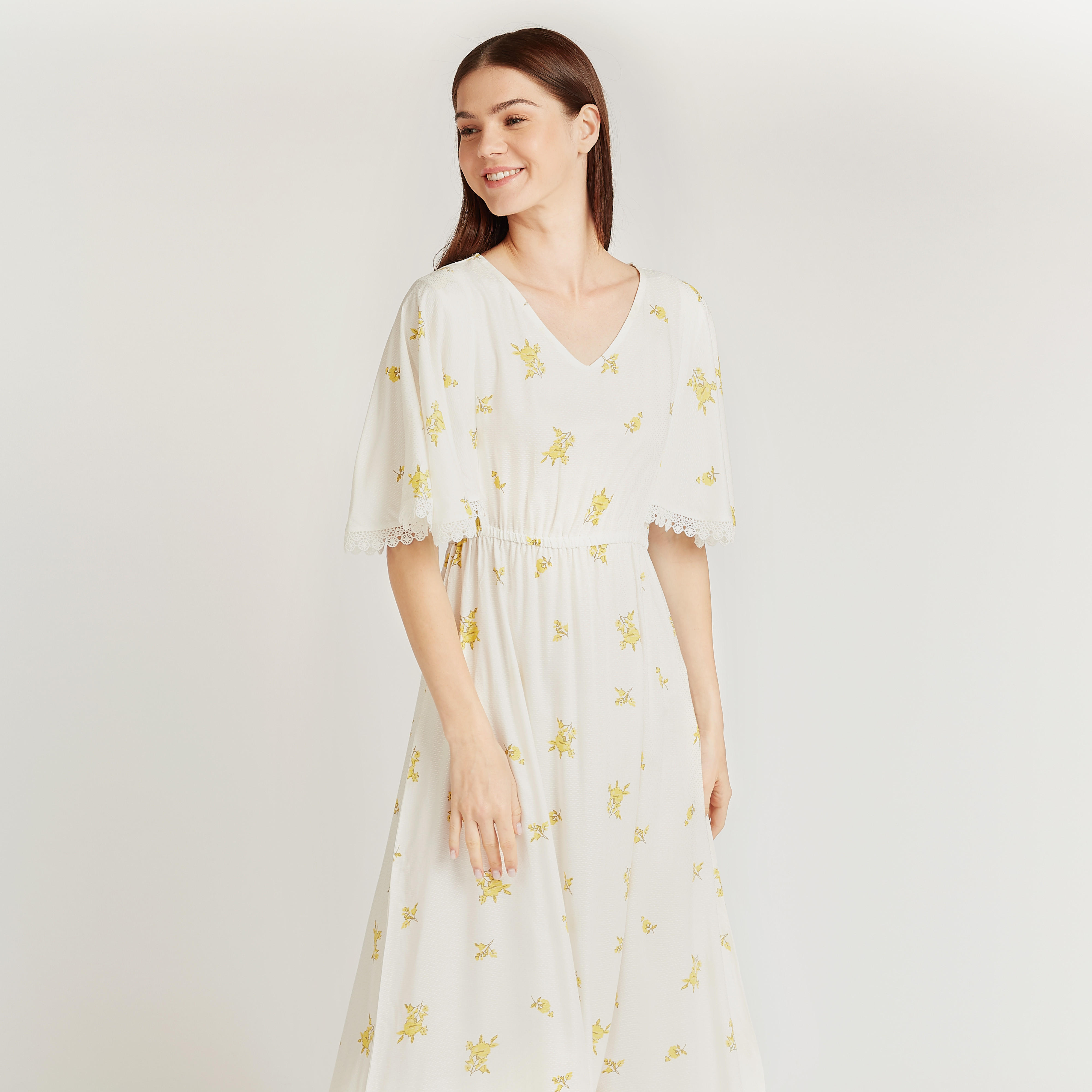 Printed Night Gown with V-neck and Flared Sleeves-women-clothing-nightwear-nighties-image-2
