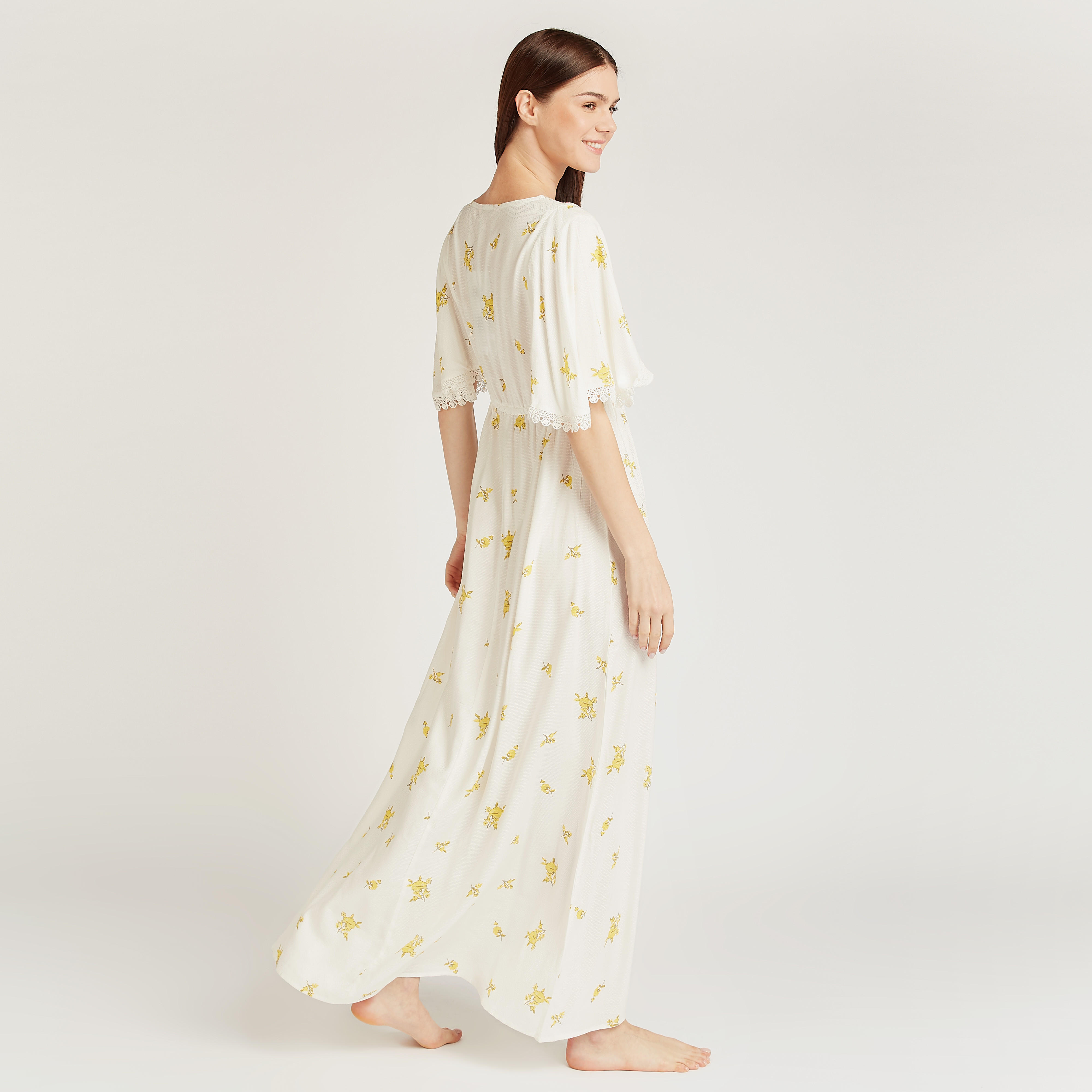 Printed Night Gown with V-neck and Flared Sleeves-women-clothing-nightwear-nighties-image-3