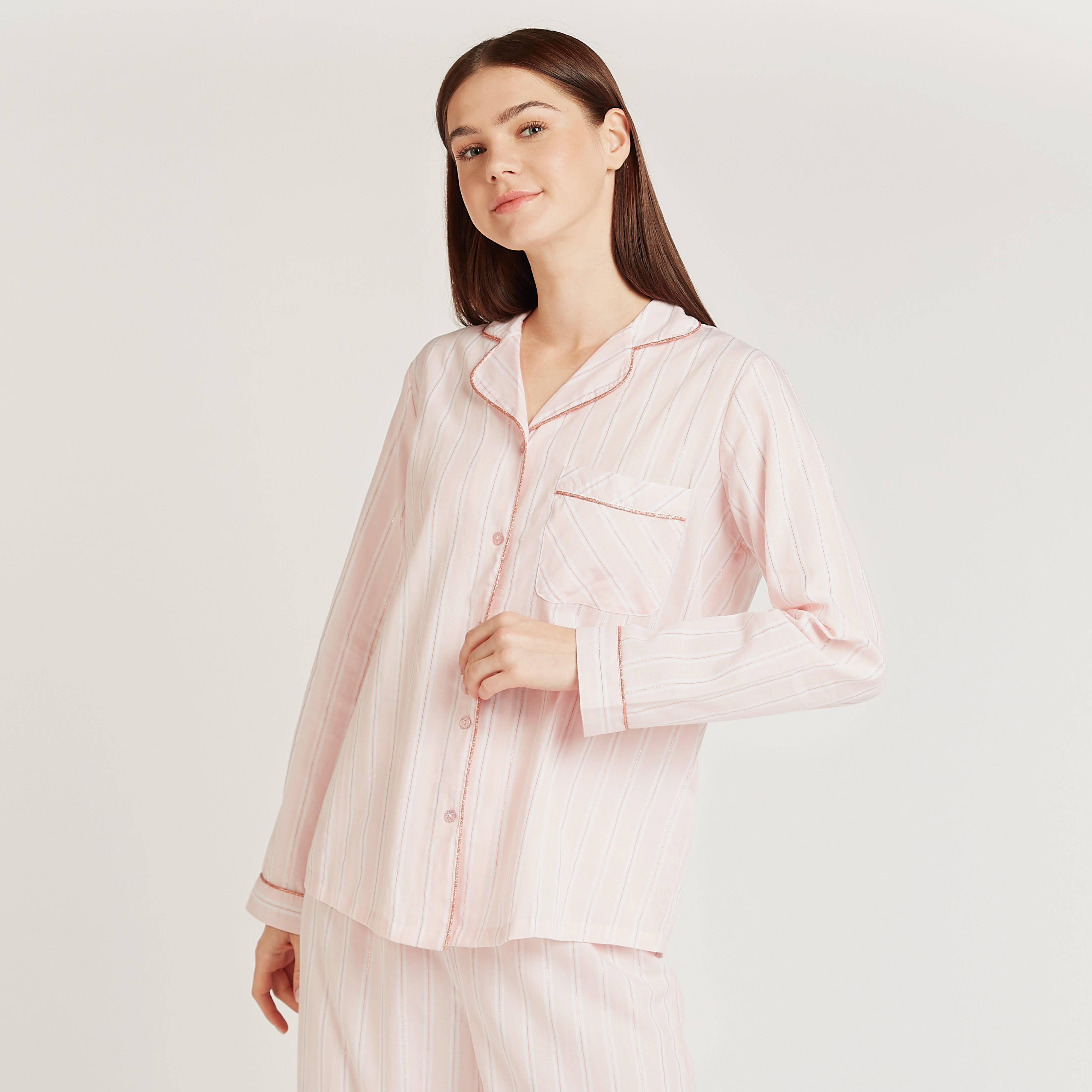 طقم بنطلون بيجاما طويل وقميص مقلم بأكمام طويلة-women-clothing-nightwear-pyjamas-longsets-image-4