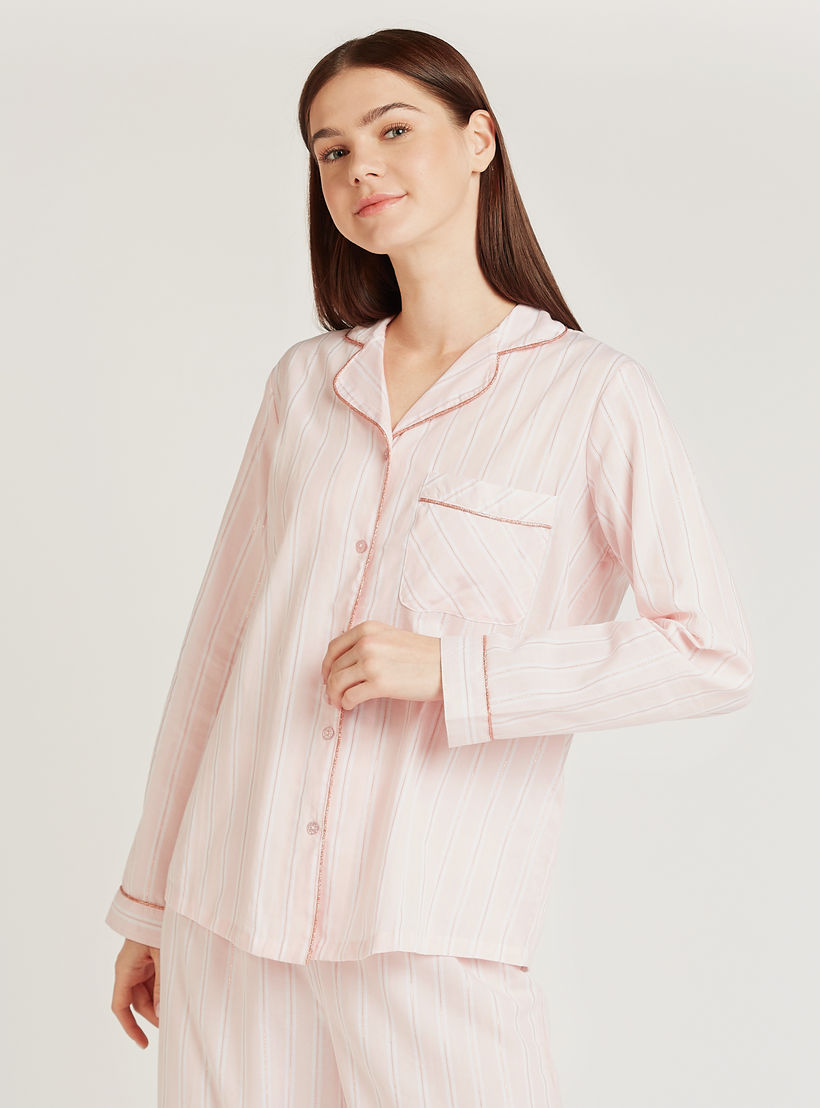 طقم بنطلون بيجاما طويل وقميص مقلم بأكمام طويلة-women-clothing-nightwear-pyjamas-longsets-image-4