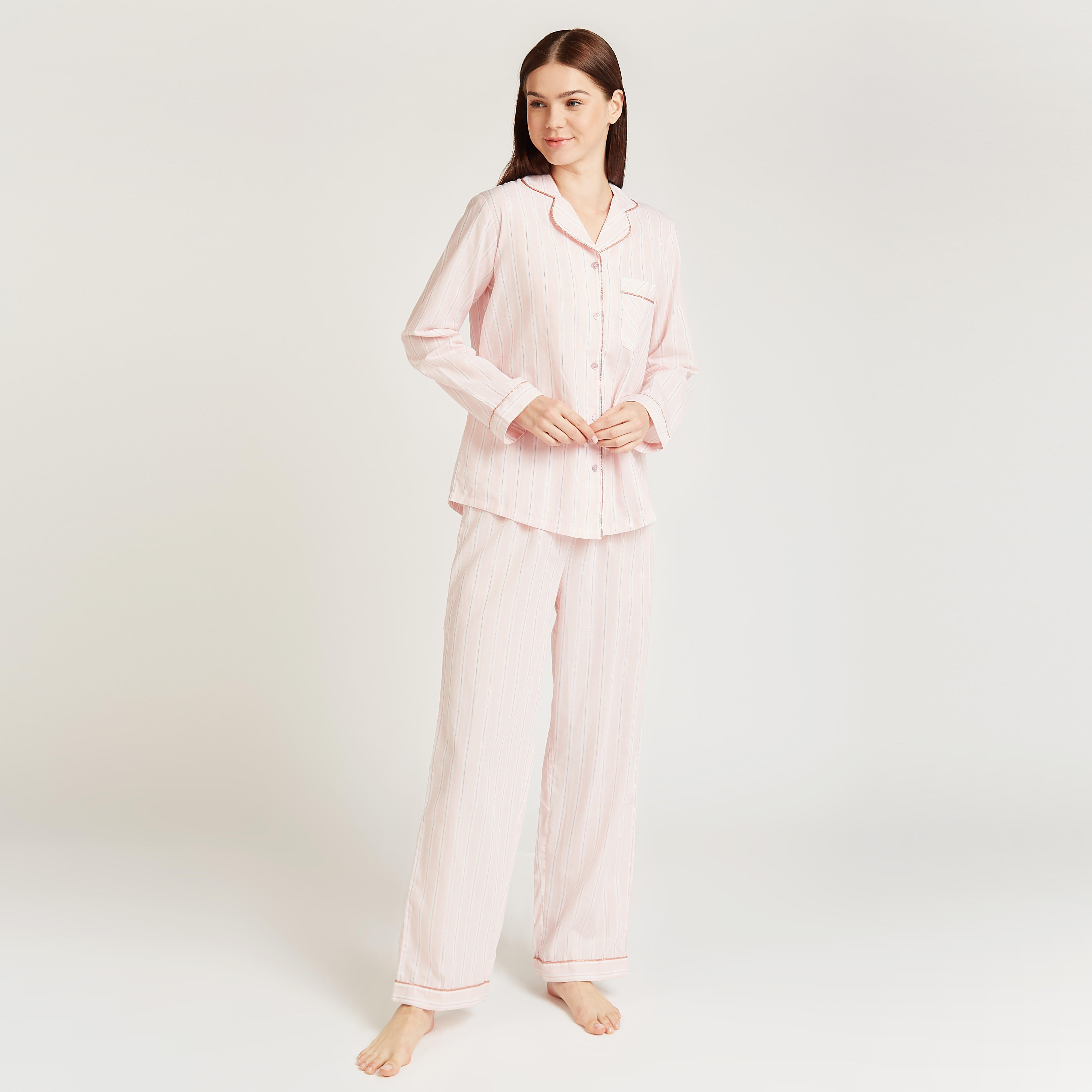 طقم بنطلون بيجاما طويل وقميص مقلم بأكمام طويلة-women-clothing-nightwear-pyjamas-longsets-image-5