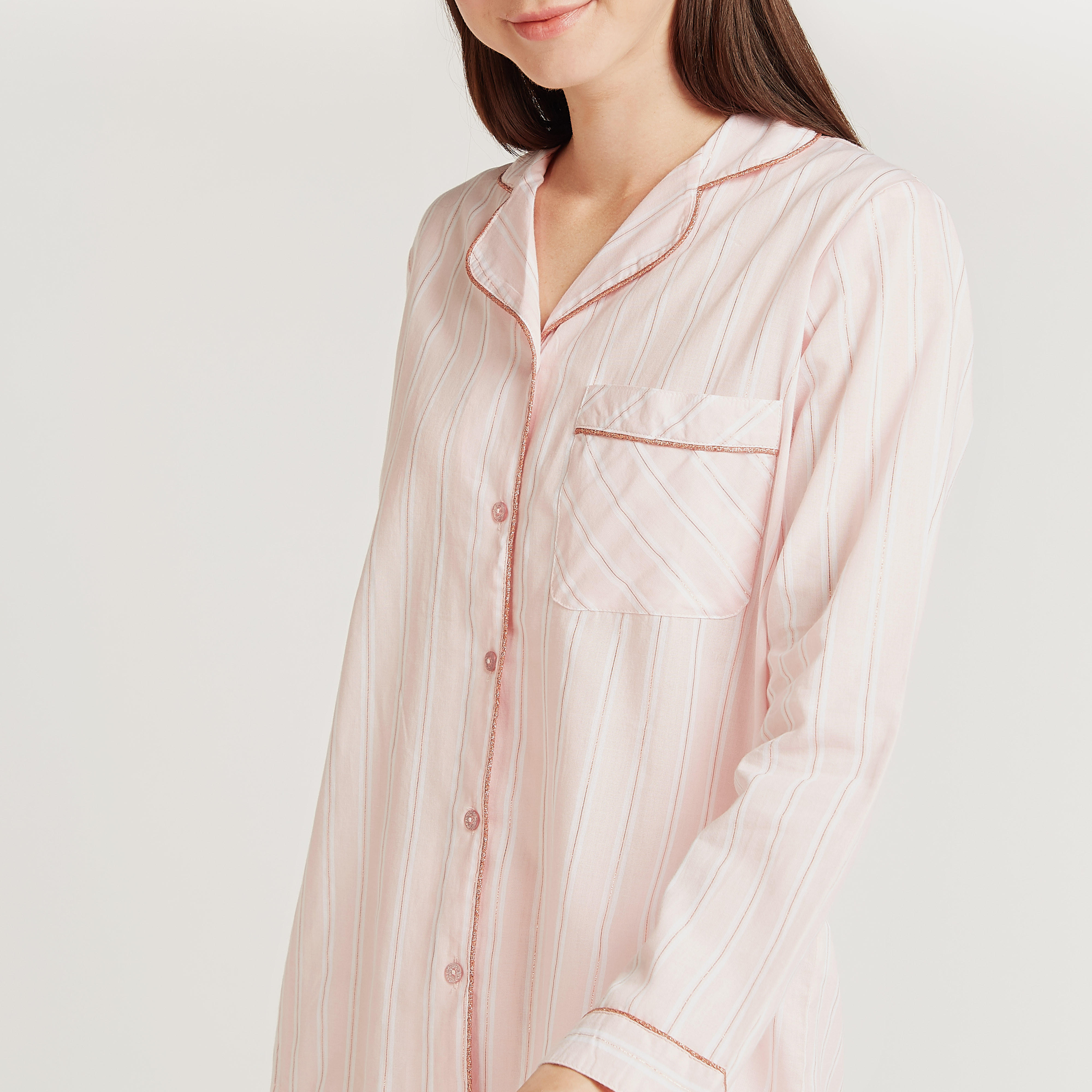 طقم بنطلون بيجاما طويل وقميص مقلم بأكمام طويلة-women-clothing-nightwear-pyjamas-longsets-image-3