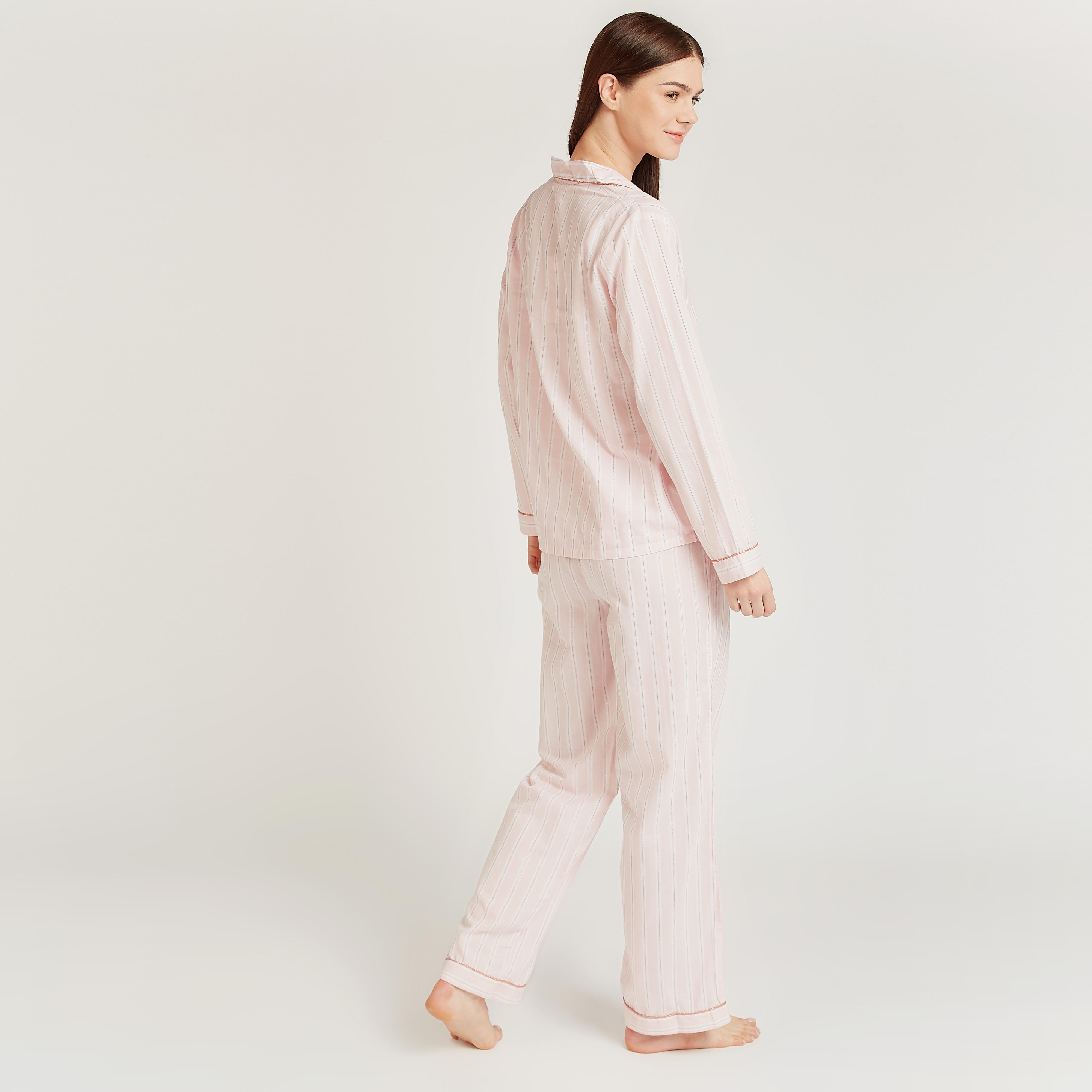 طقم بنطلون بيجاما طويل وقميص مقلم بأكمام طويلة-women-clothing-nightwear-pyjamas-longsets-image-2