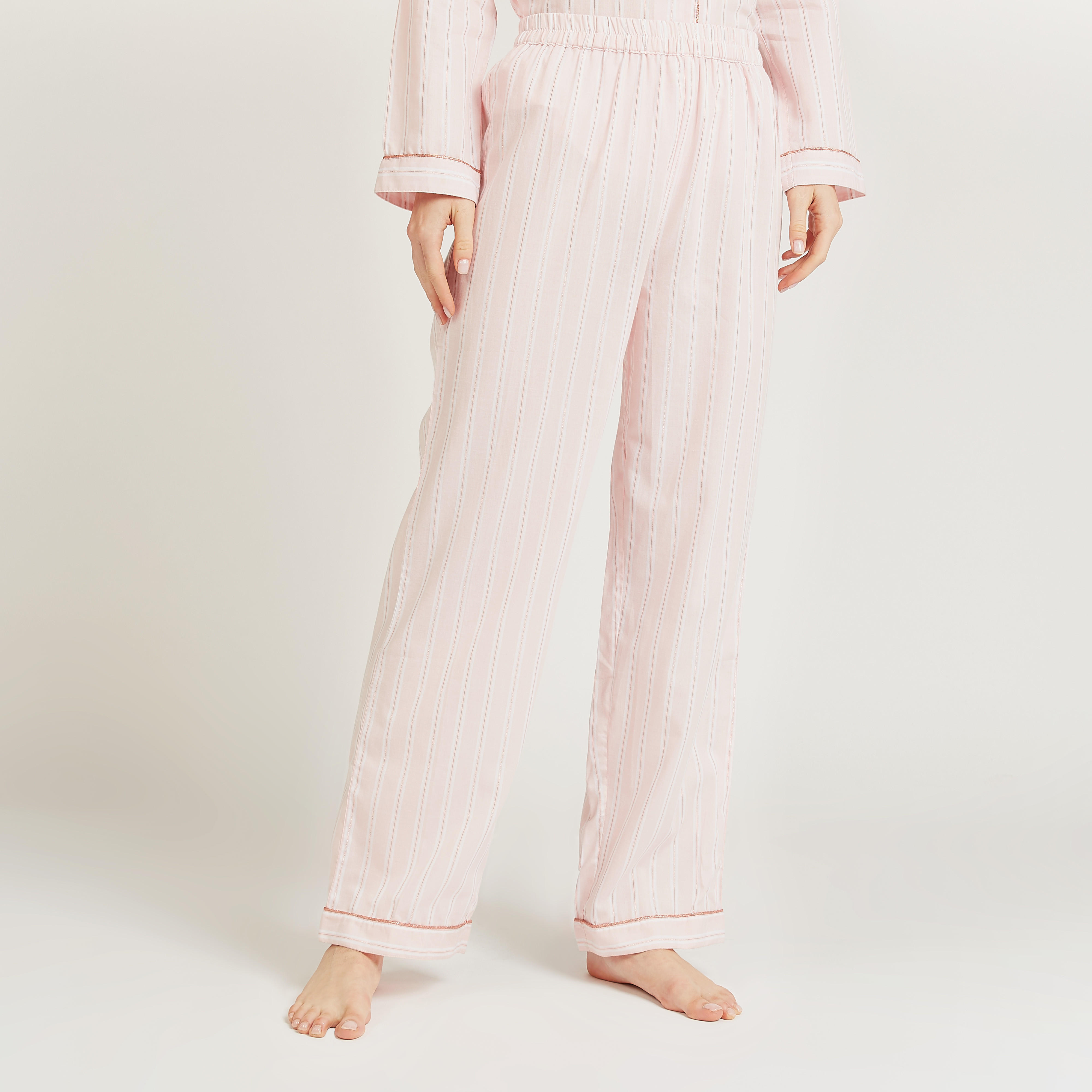 طقم بنطلون بيجاما طويل وقميص مقلم بأكمام طويلة-women-clothing-nightwear-pyjamas-longsets-image-1