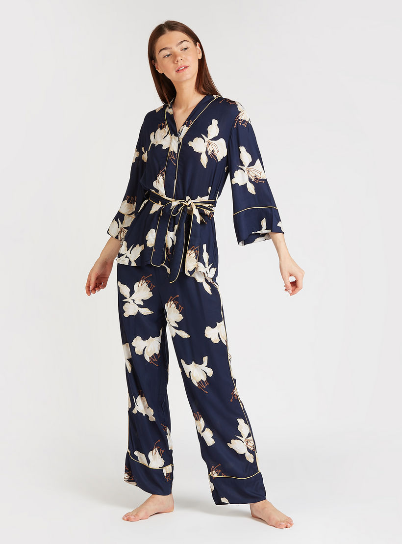 طقم بنطلون بيجاما طويلة وبلوزة بأكمام طويلة وطبعات-women-clothing-nightwear-pyjamas-longsets-image-5