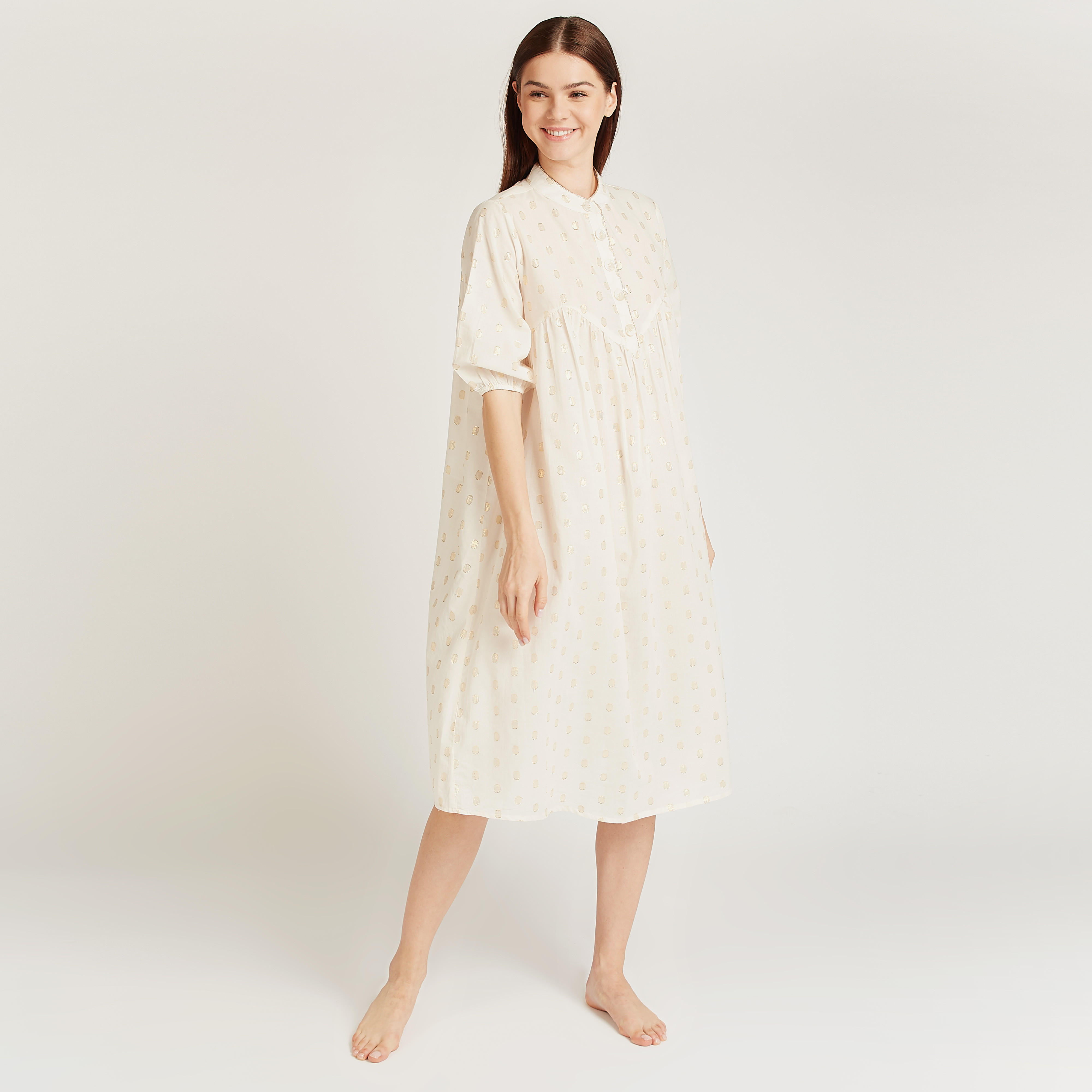 قميص نوم بأكمام 3/4 وياقة ماندارين وطبعات-women-clothing-nightwear-nighties-image-4