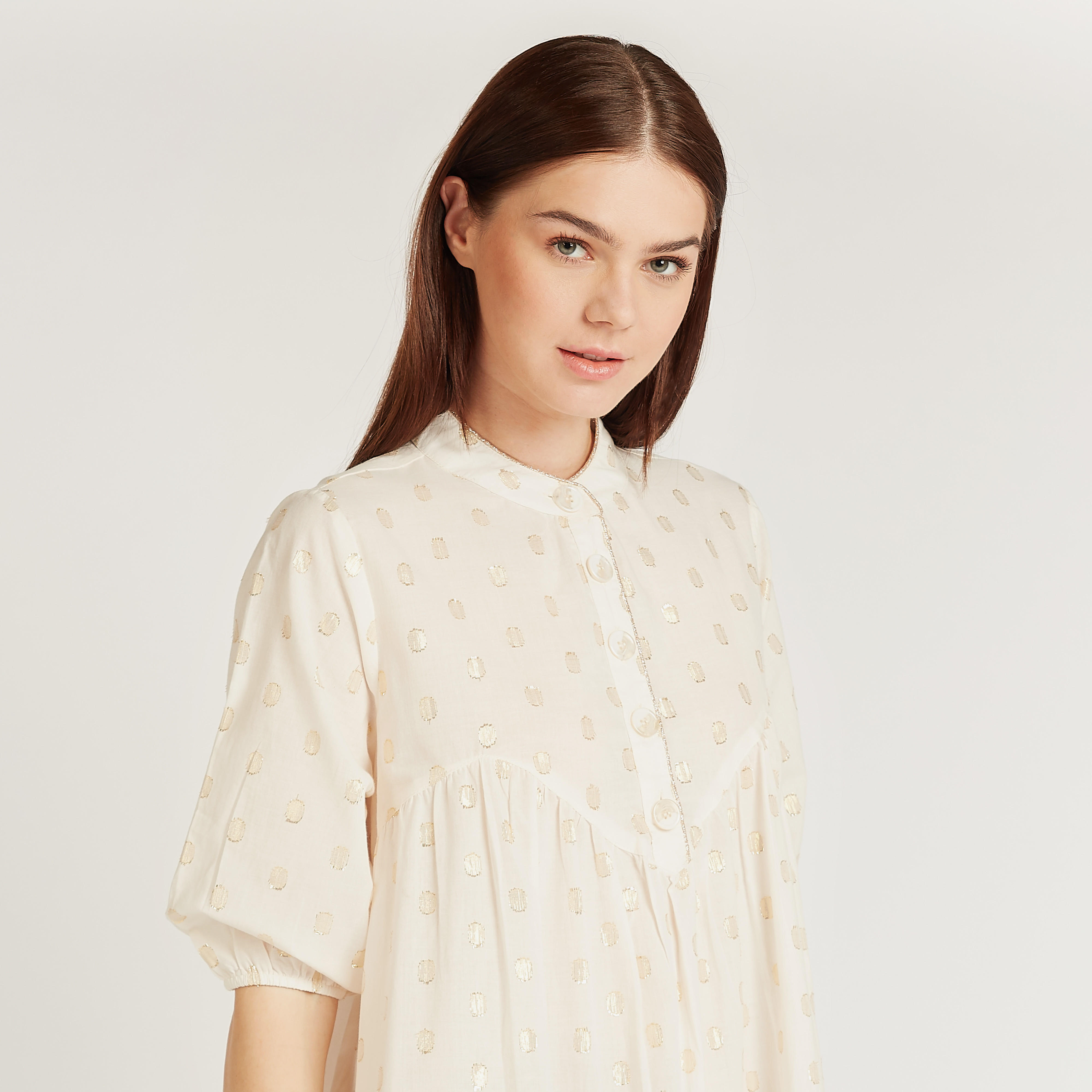 قميص نوم بأكمام 3/4 وياقة ماندارين وطبعات-women-clothing-nightwear-nighties-image-1