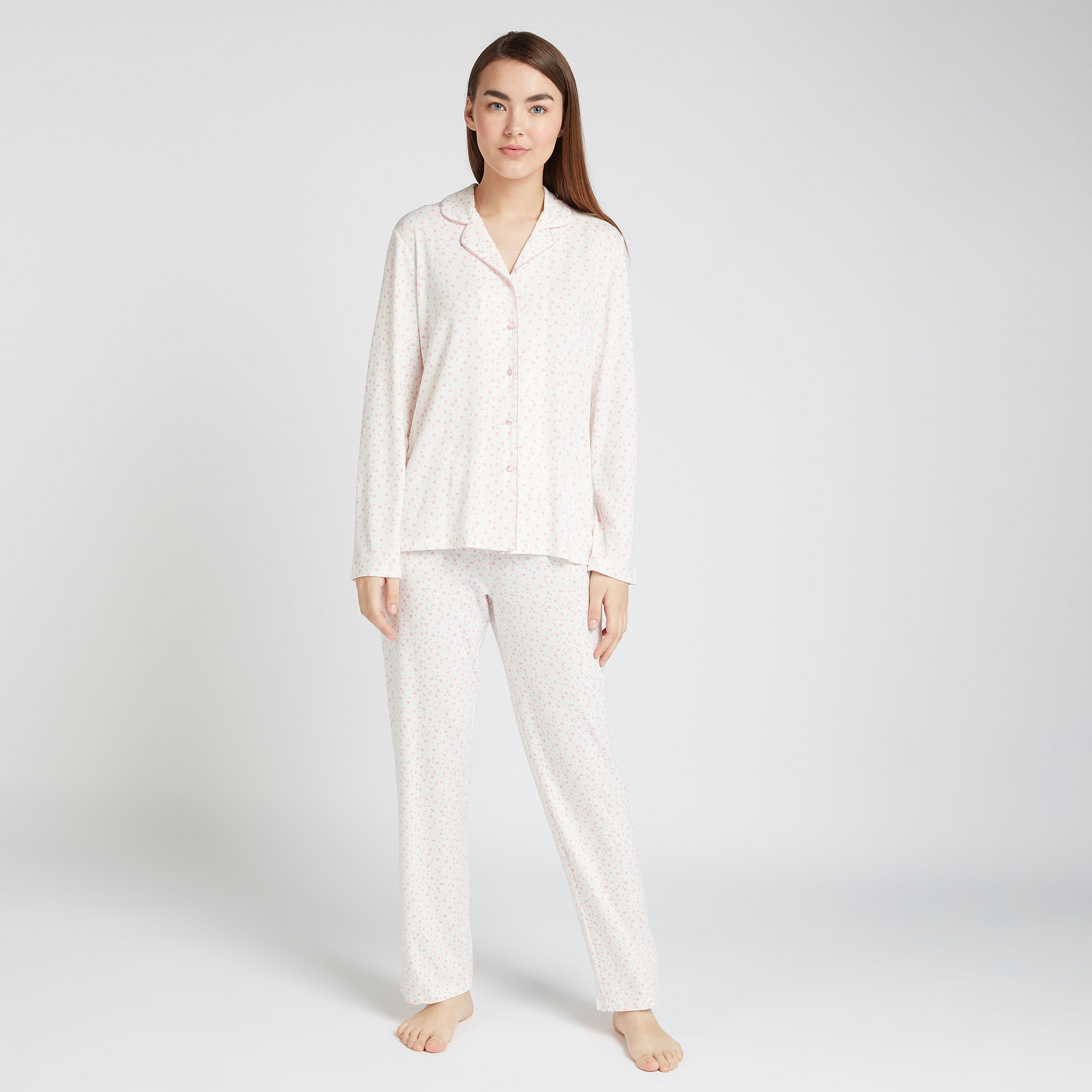 طقم بنطلون بيجاما طويل وقميص بأكمام طويلة وطبعات-women-clothing-nightwear-pyjamas-longsets-image-1