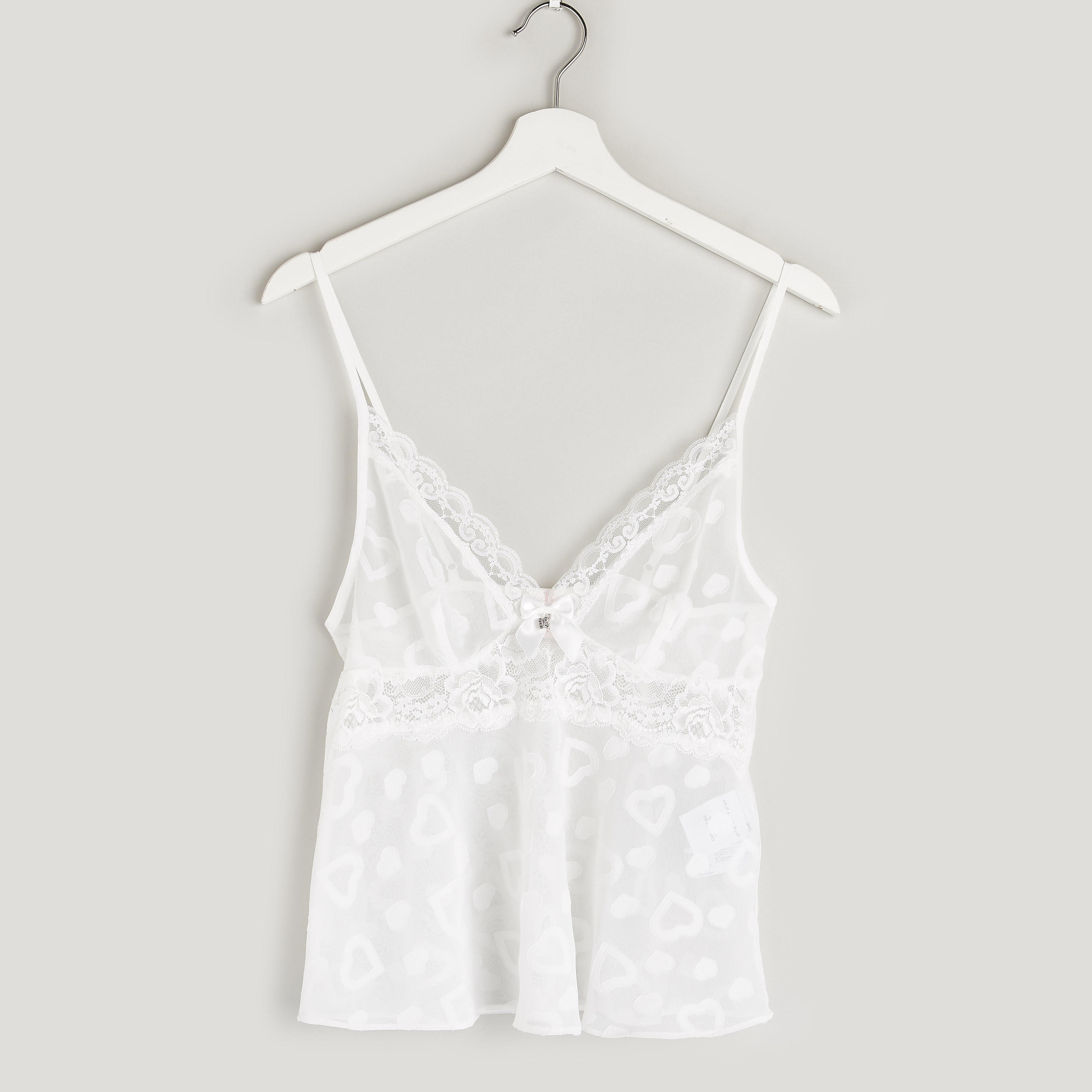 طقم بنطلون بيجاما وبلوزة بياقة V وتفاصيل دانتيل-women-clothing-nightwear-pyjamas-longsets-image-2