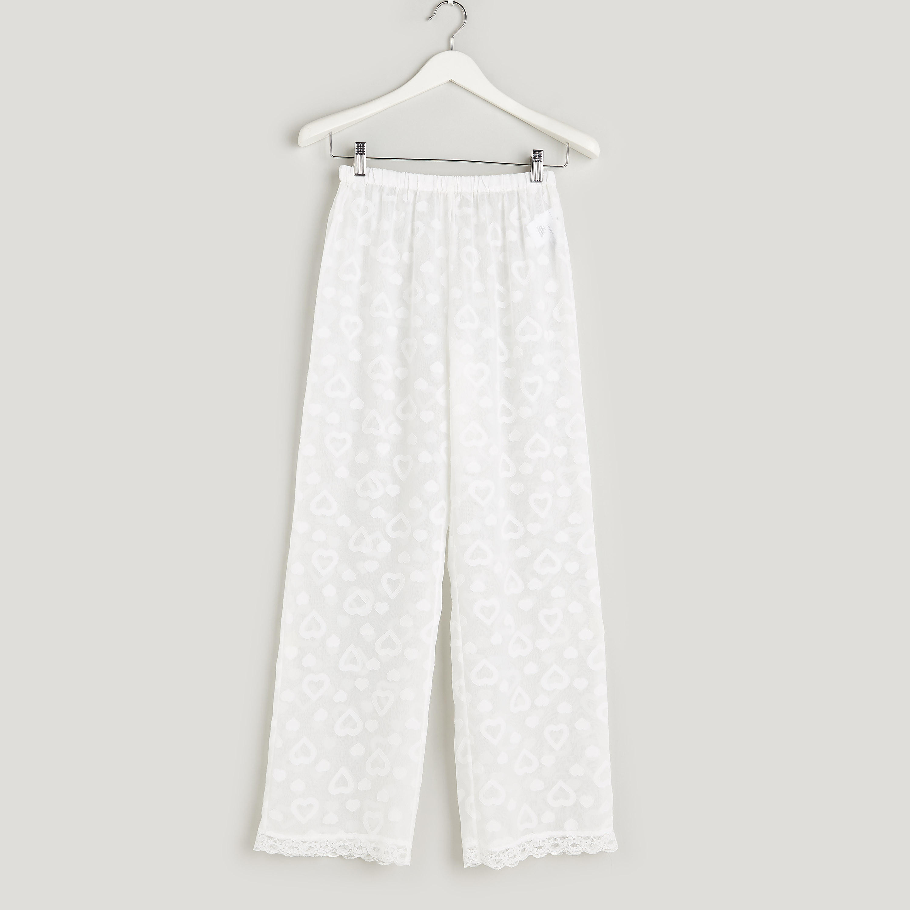 طقم بنطلون بيجاما وبلوزة بياقة V وتفاصيل دانتيل-women-clothing-nightwear-pyjamas-longsets-image-5