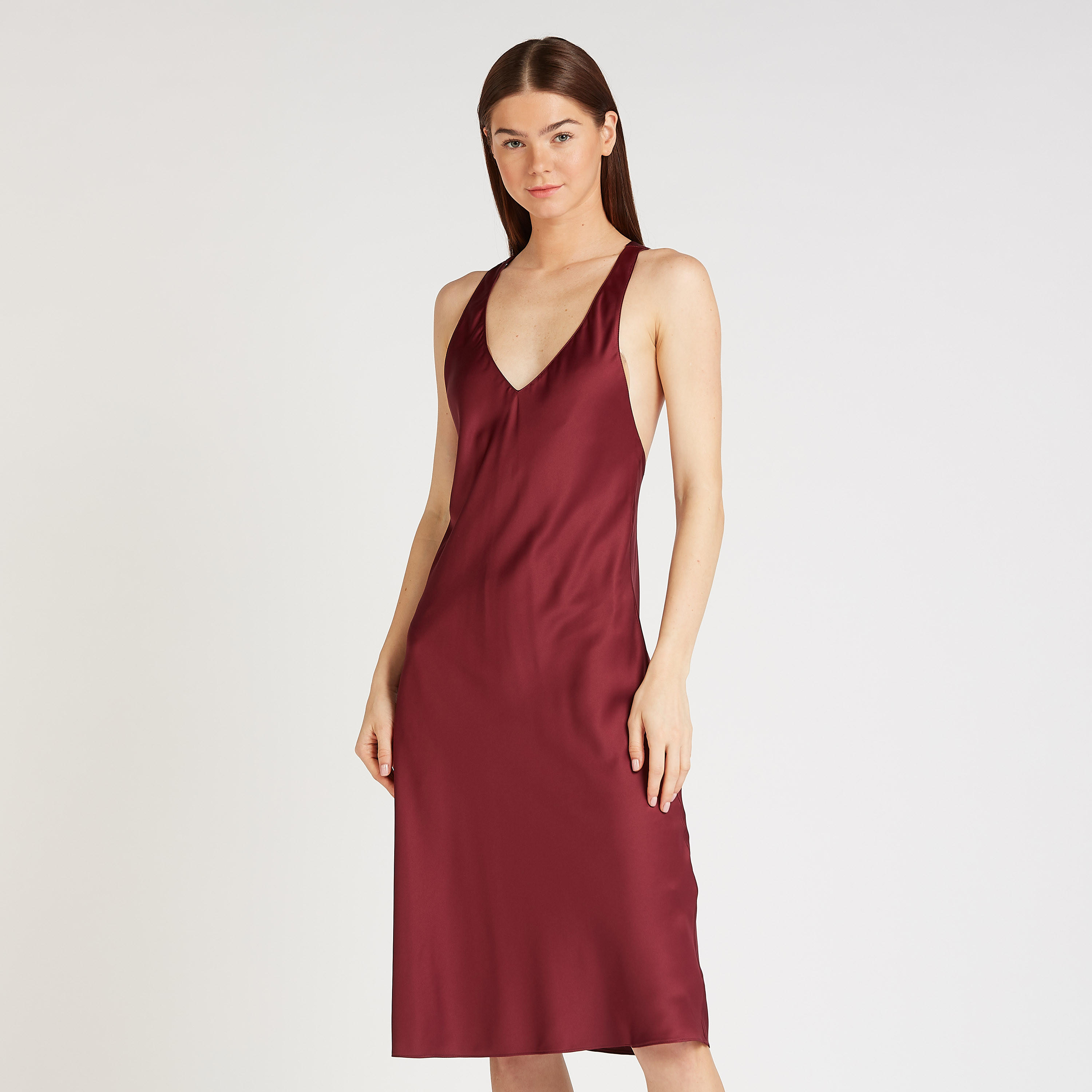 Solid Sleep Dress with V-neck and Straps-women-clothing-nightwear-nighties-image-1