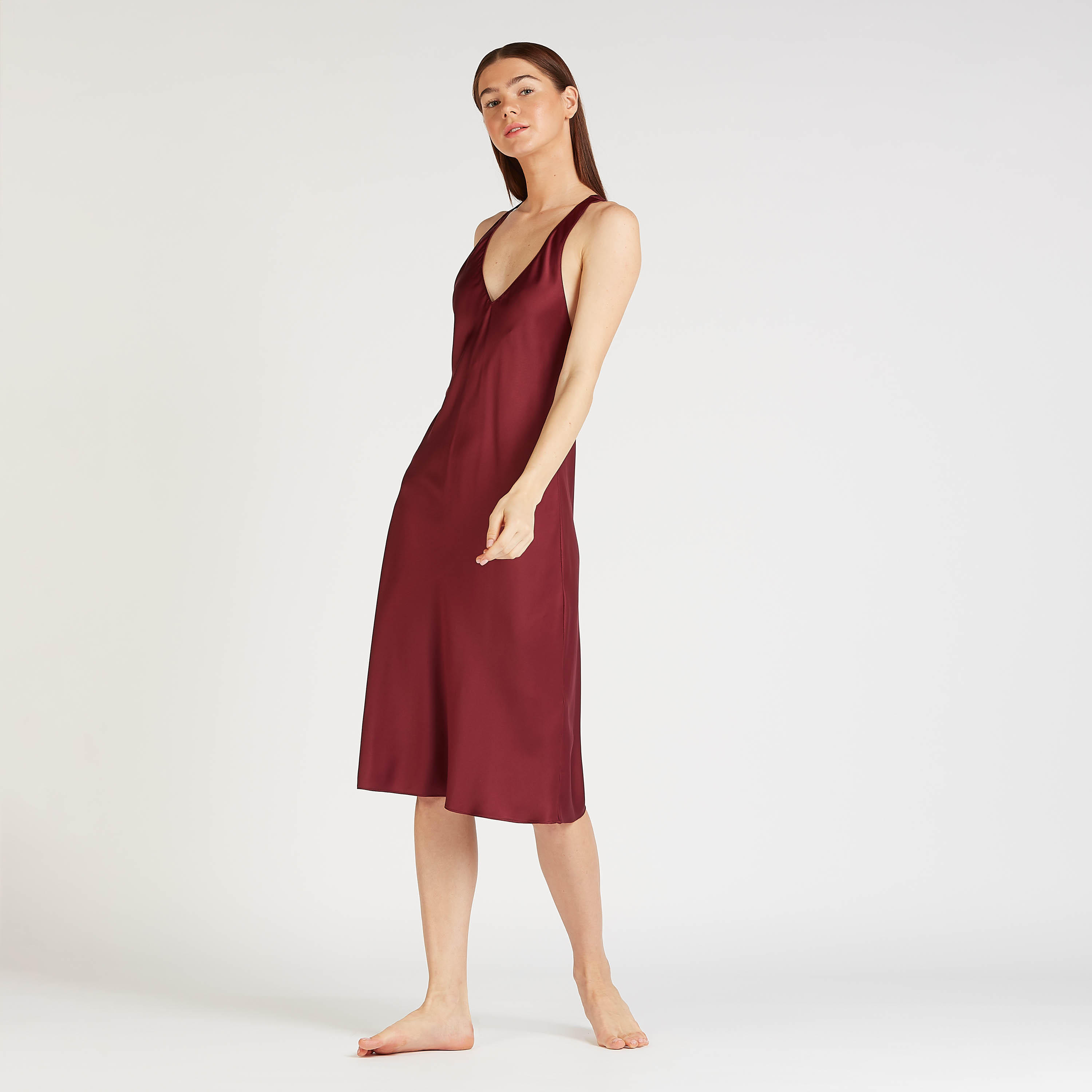 Solid Sleep Dress with V-neck and Straps-women-clothing-nightwear-nighties-image-2