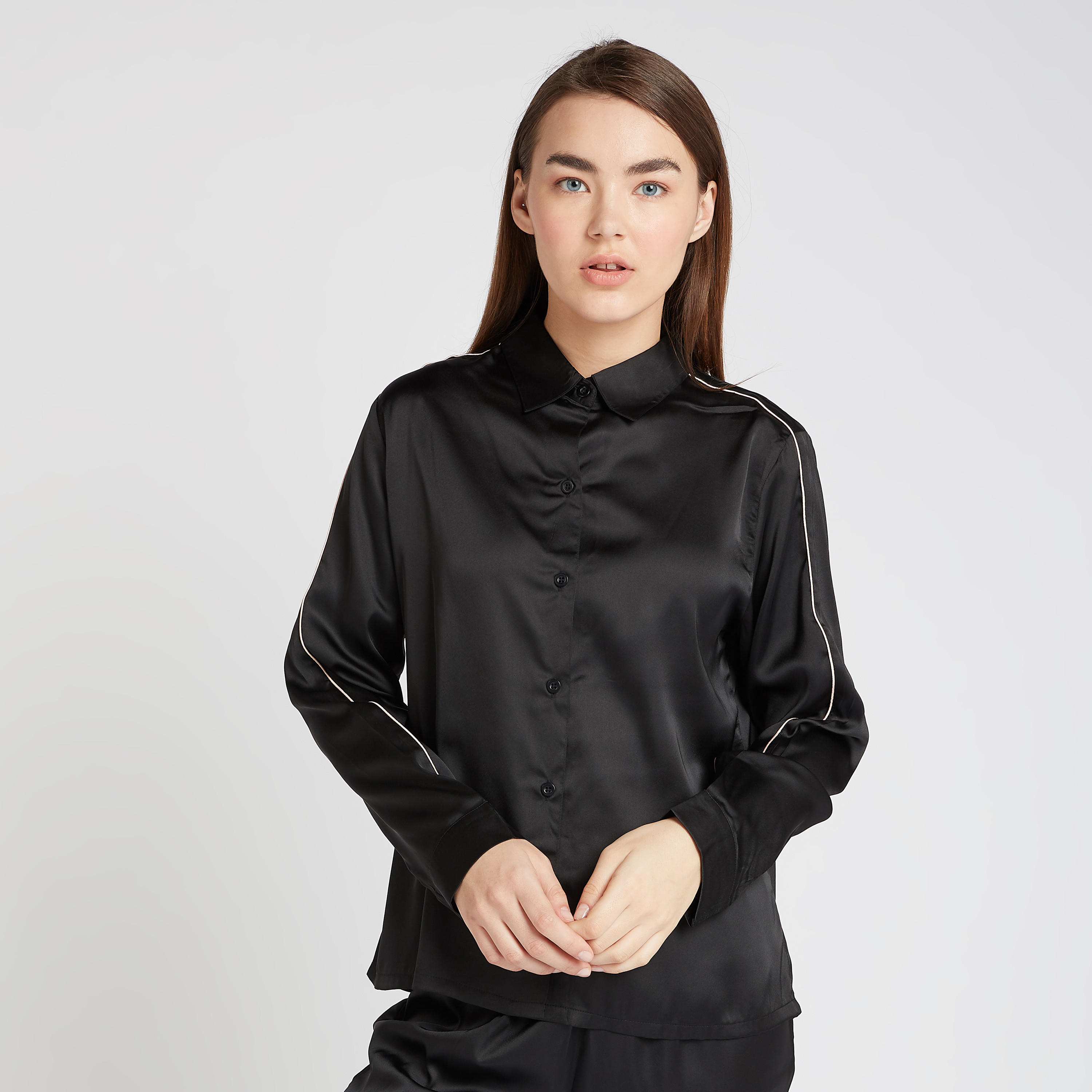 طقم بنطلون بيجاما وقميص سادة بأكمام طويلة-women-clothing-nightwear-pyjamas-longsets-image-4