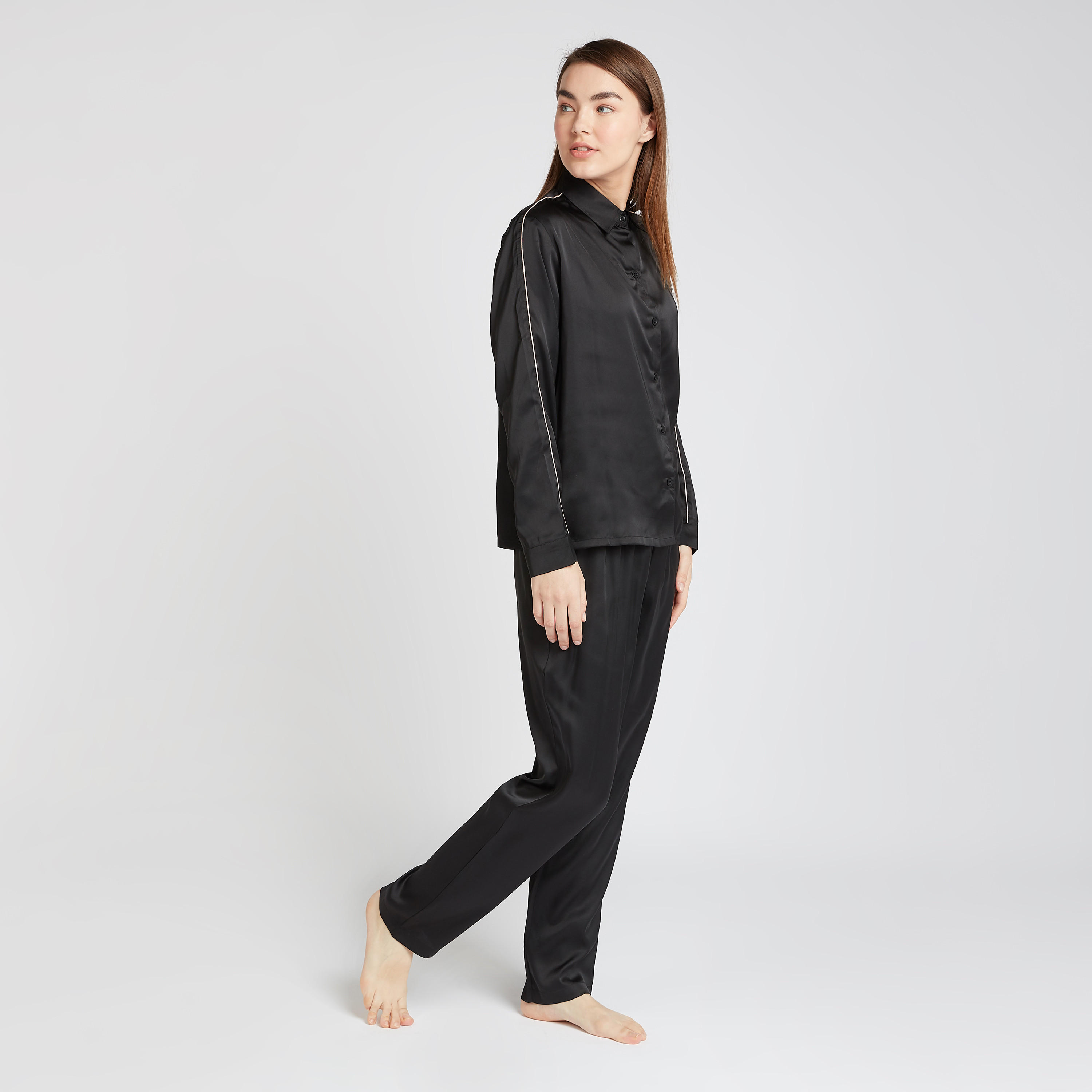 طقم بنطلون بيجاما وقميص سادة بأكمام طويلة-women-clothing-nightwear-pyjamas-longsets-image-5