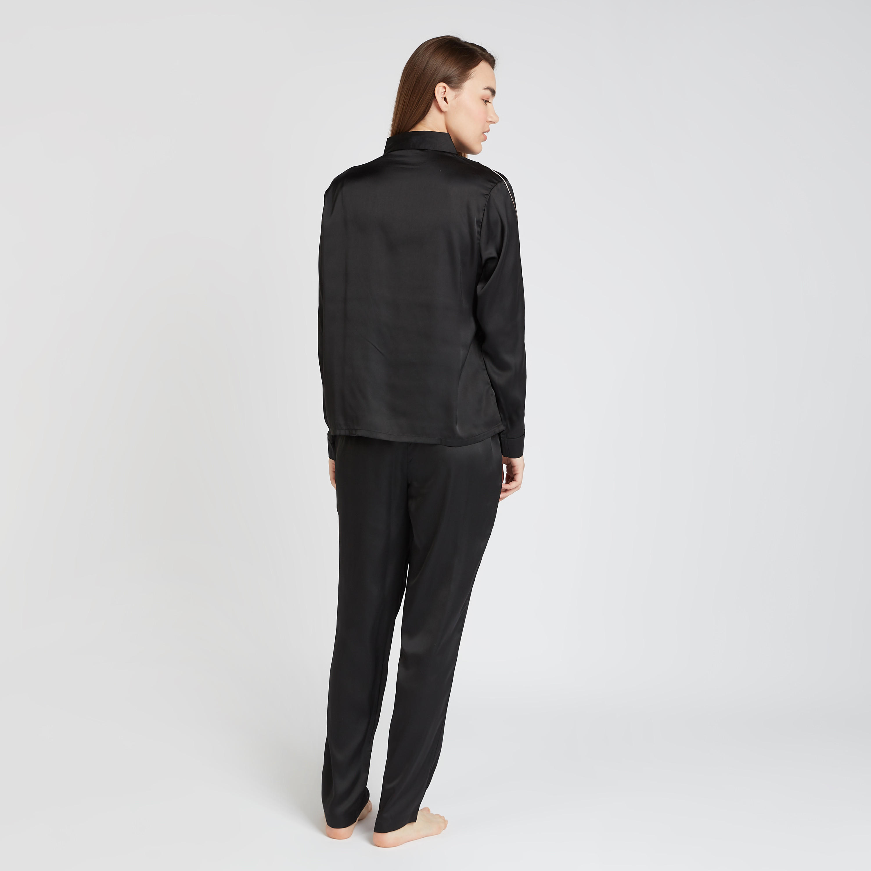 طقم بنطلون بيجاما وقميص سادة بأكمام طويلة-women-clothing-nightwear-pyjamas-longsets-image-2