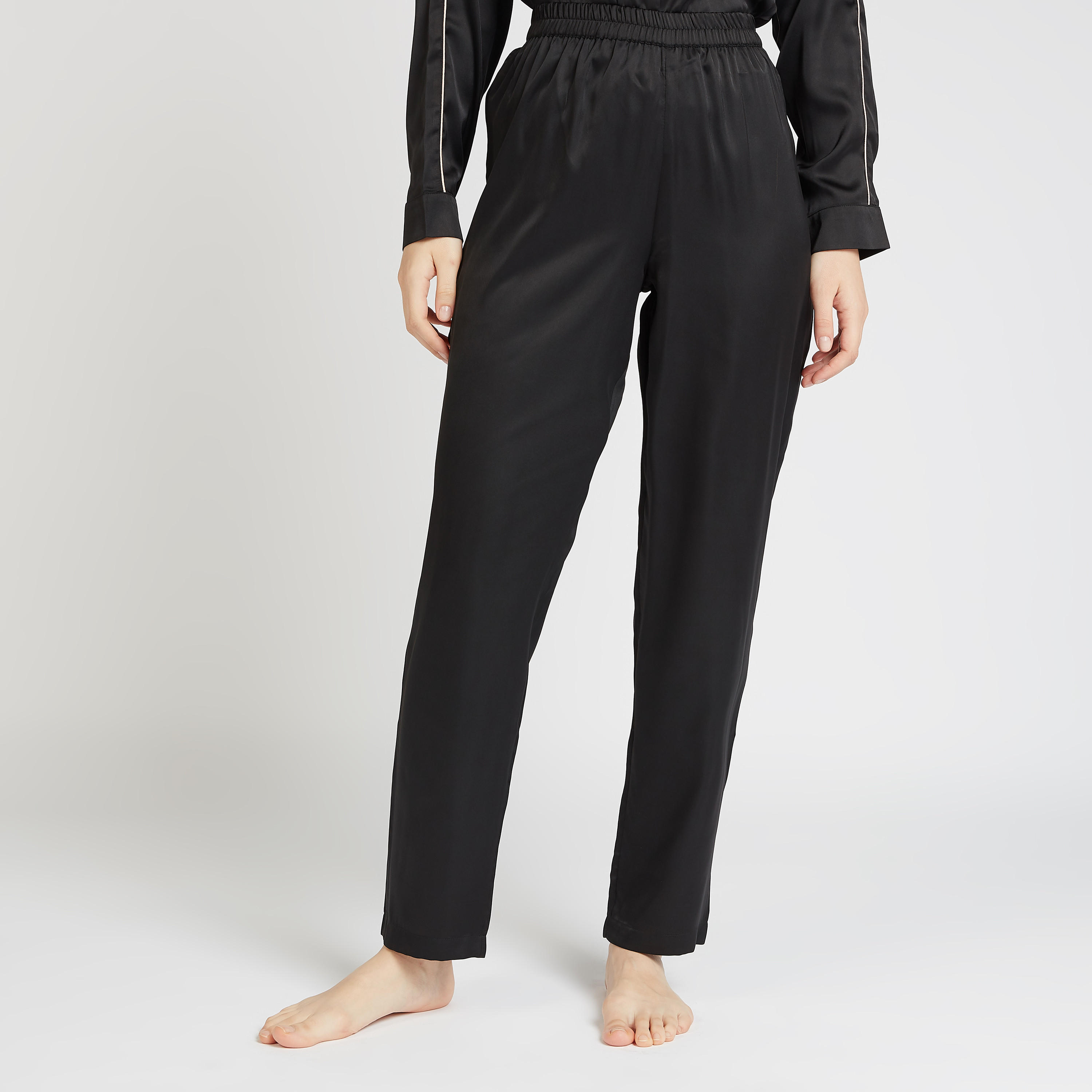 طقم بنطلون بيجاما وقميص سادة بأكمام طويلة-women-clothing-nightwear-pyjamas-longsets-image-1