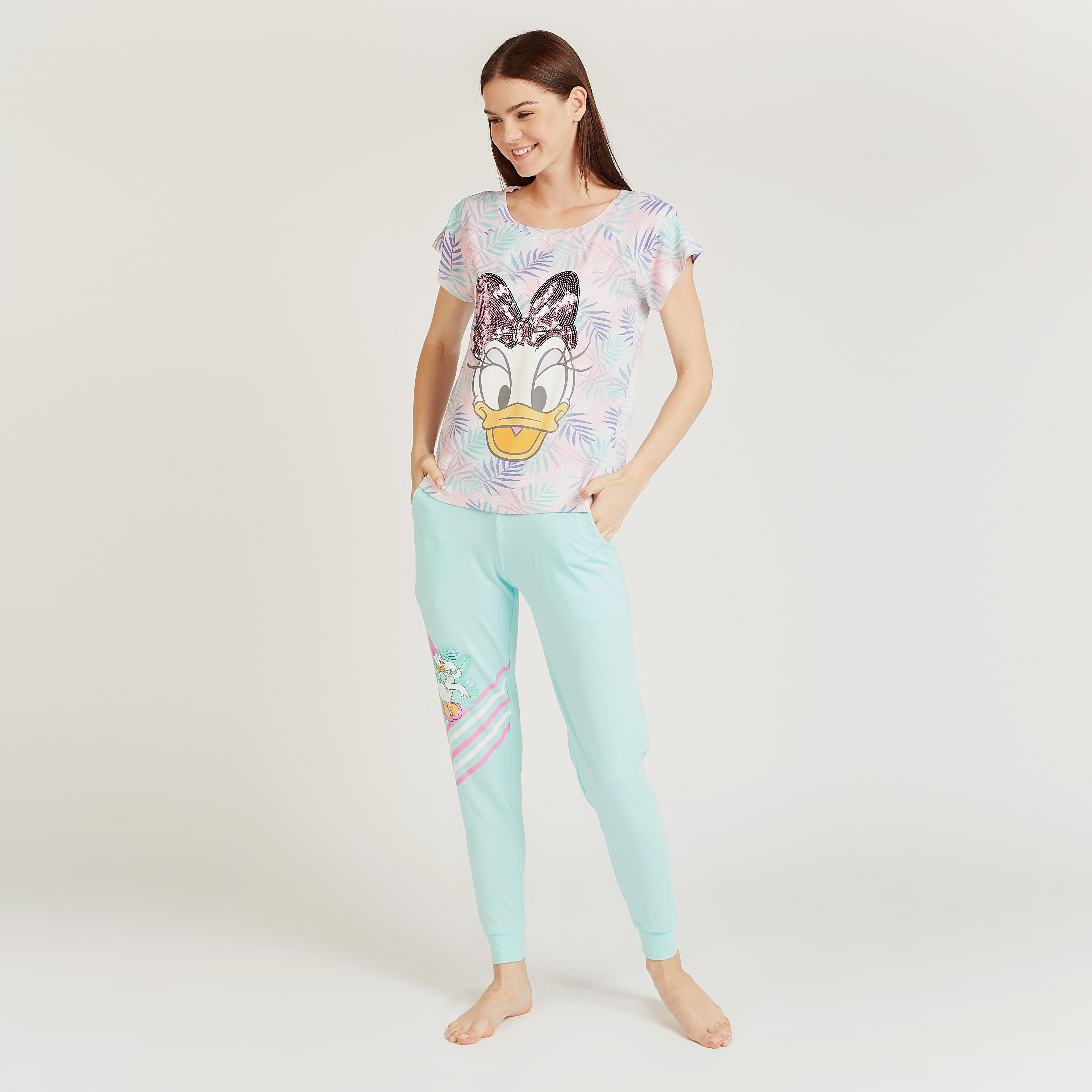 طقم بنطلون رياضي وتيشيرت بطبعات ديزي داك-women-clothing-nightwear-pyjamas-longsets-image-1