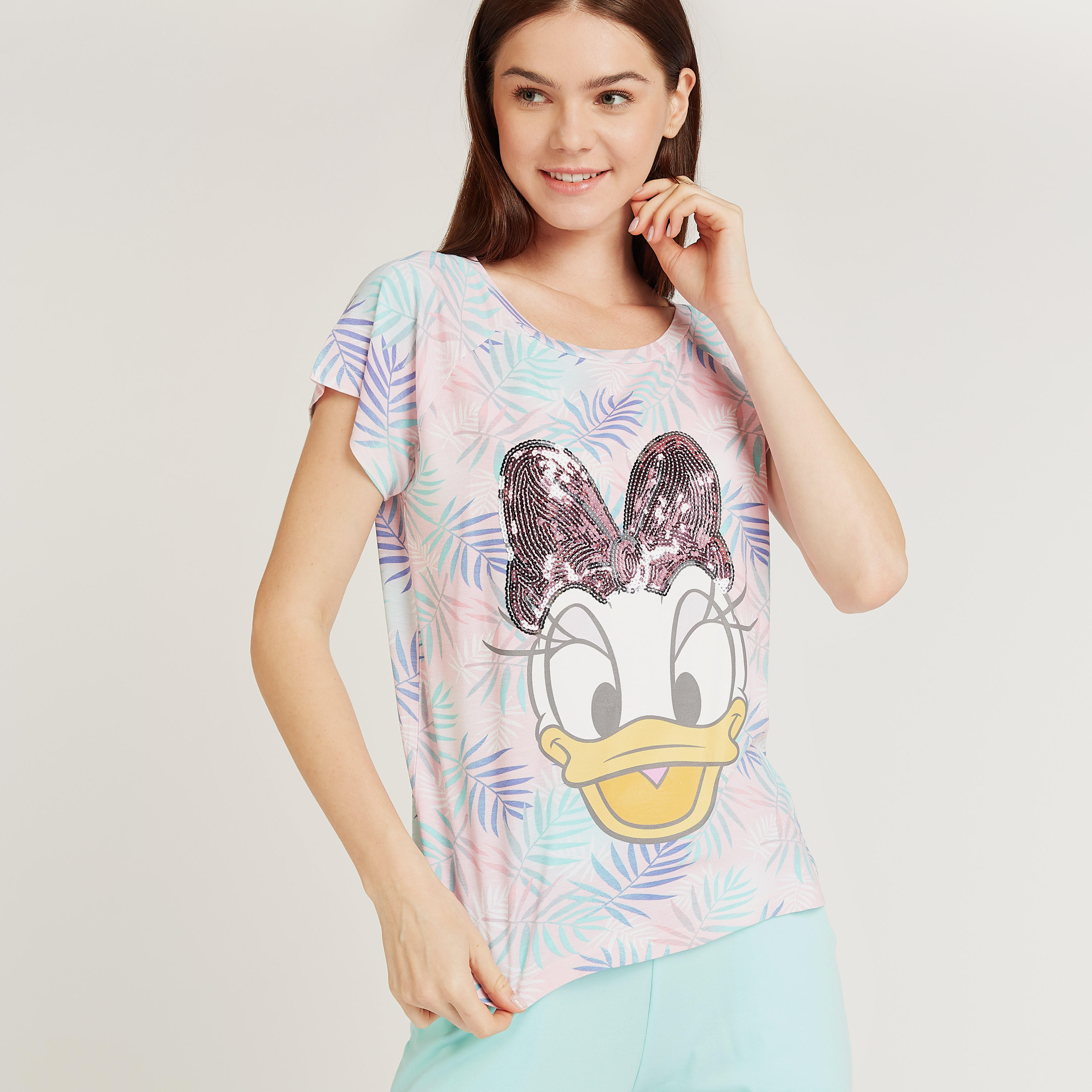 طقم بنطلون رياضي وتيشيرت بطبعات ديزي داك-women-clothing-nightwear-pyjamas-longsets-image-3