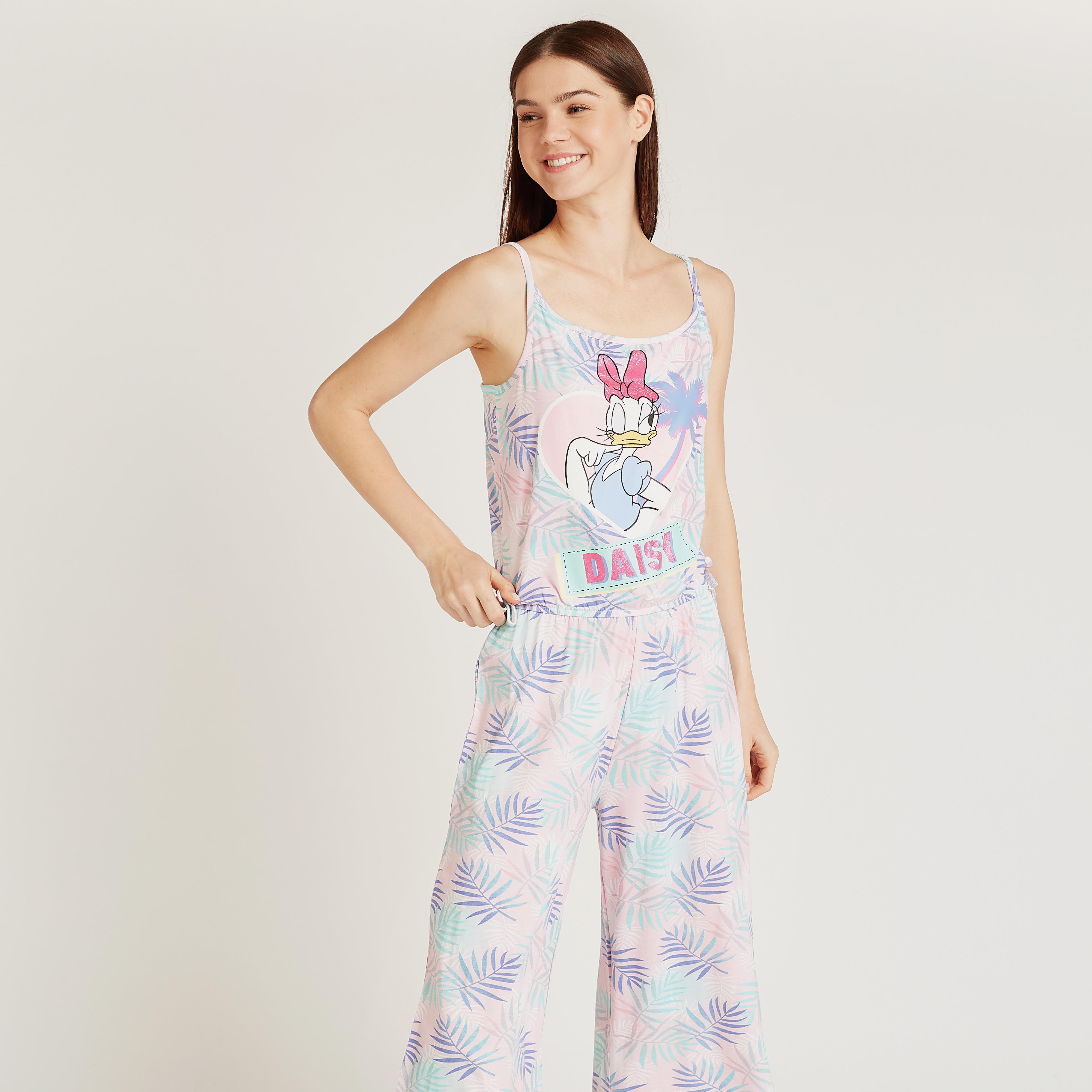 جمبسوت بياقة عميقة وحمّالات رفيعة وطبعات دايزي داك-women-clothing-nightwear-nighties-image-1