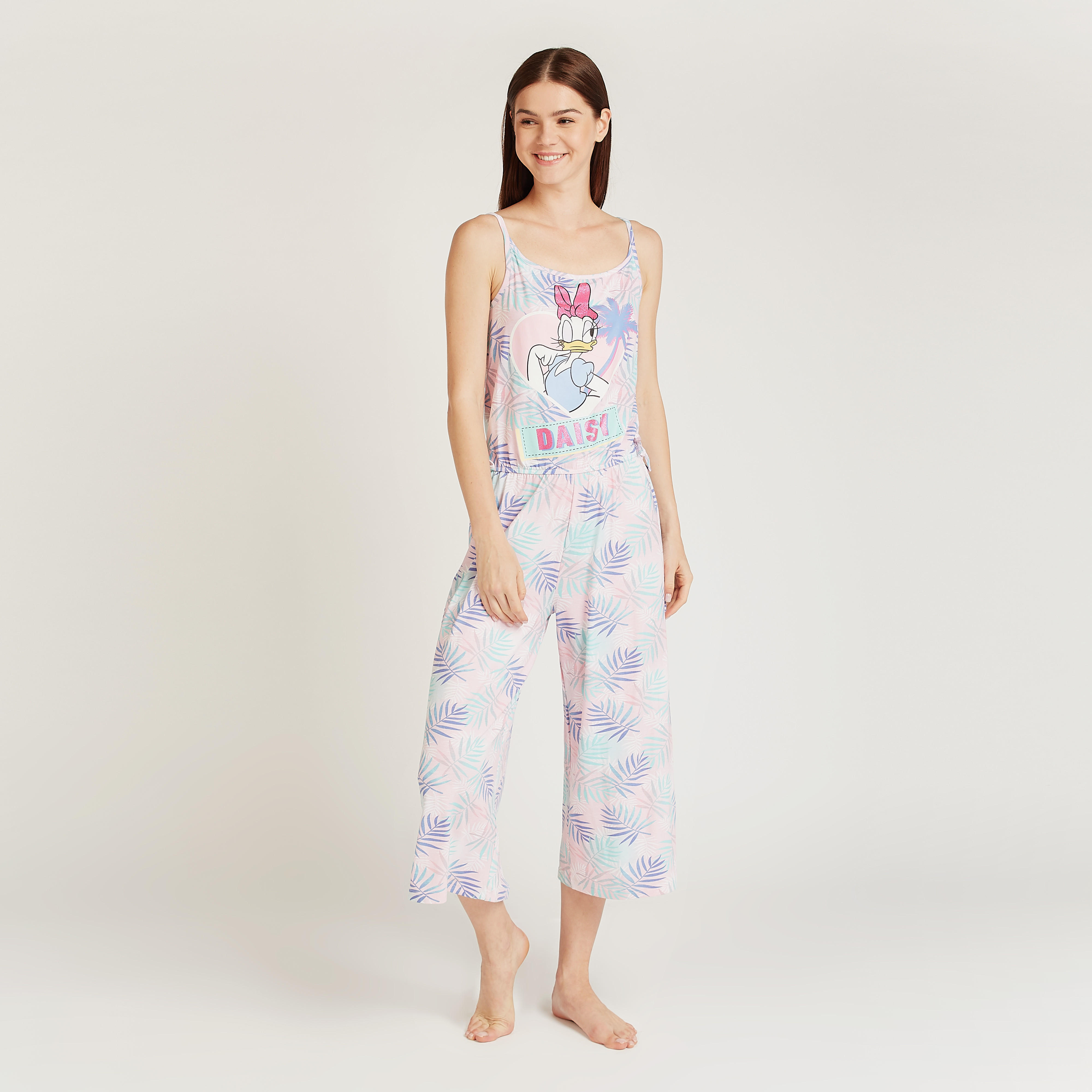 جمبسوت بياقة عميقة وحمّالات رفيعة وطبعات دايزي داك-women-clothing-nightwear-nighties-image-2